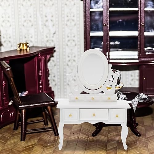 Miniatura 3 de Aparador de casa de muñecas, maquillaje, mesa de tocador, decoración de tocador pequeño, muebles de casa de muñecas, accesorios de casa de juegos en