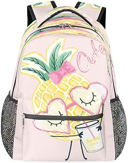Mochilas escolares leves para meninos e meninas, adolescentes, abacaxi, formato de coração, à prova d'água, 40,64 cm, para viagem, laptop, casual, adequado para homens e mulheres, trabalho, viagens, caminhadas, acampamento, Multicor, Medium, Mochilas Daypack