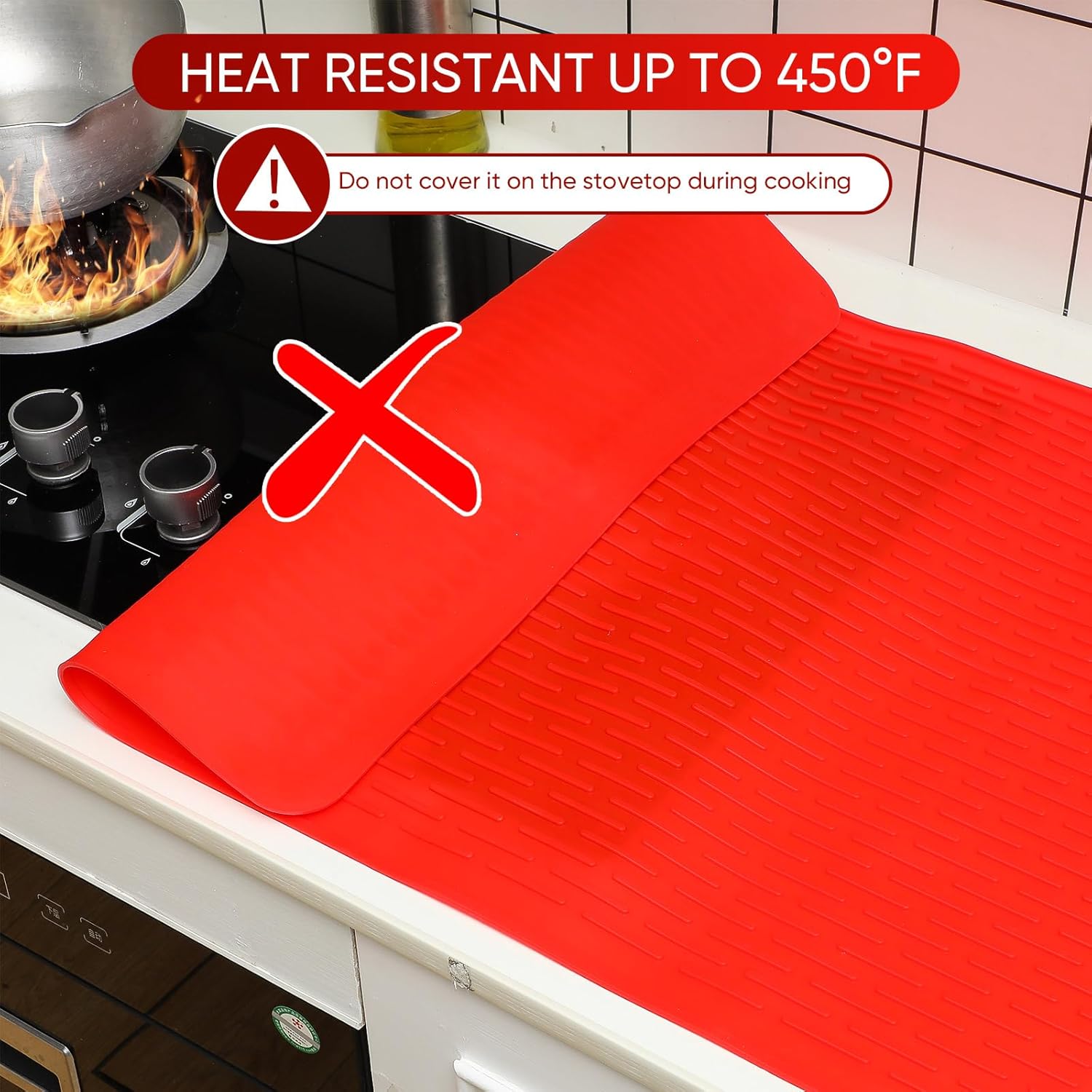 Stove Top Cover Silicone Electric Stove Cover 28 x 20 Inches Heat Resistant Cooktop Protector Stove Mat Protector Oven Cover for Kitchen Flat RV Range Stovetop Protector(Red)