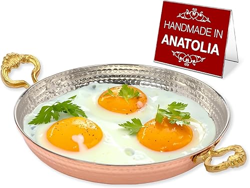 Hakan Sartén de cobre para cocinar Sartén hecha a mano Sartén martillada con doble asa para tortilla Auténtica idea de utensilios de cocina y