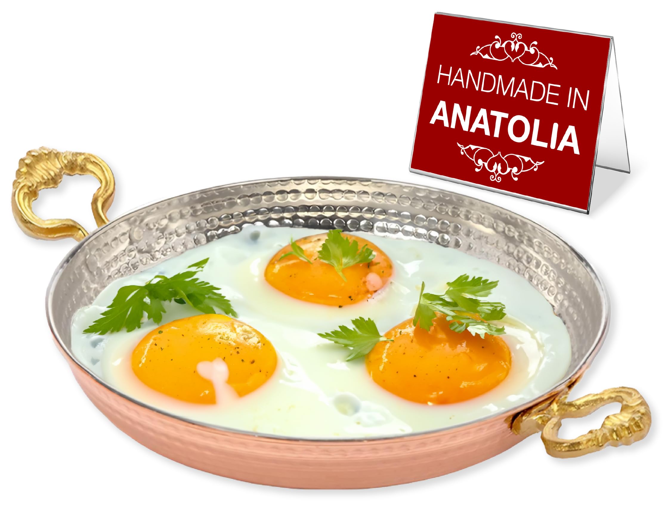 Hammered Copper Chef Pan, Handmade Authentic Red Copper Skillet, Turkish Egg Omelette Frying Pans, Copper Cookware Sahan (7.1 in - 18 cm)