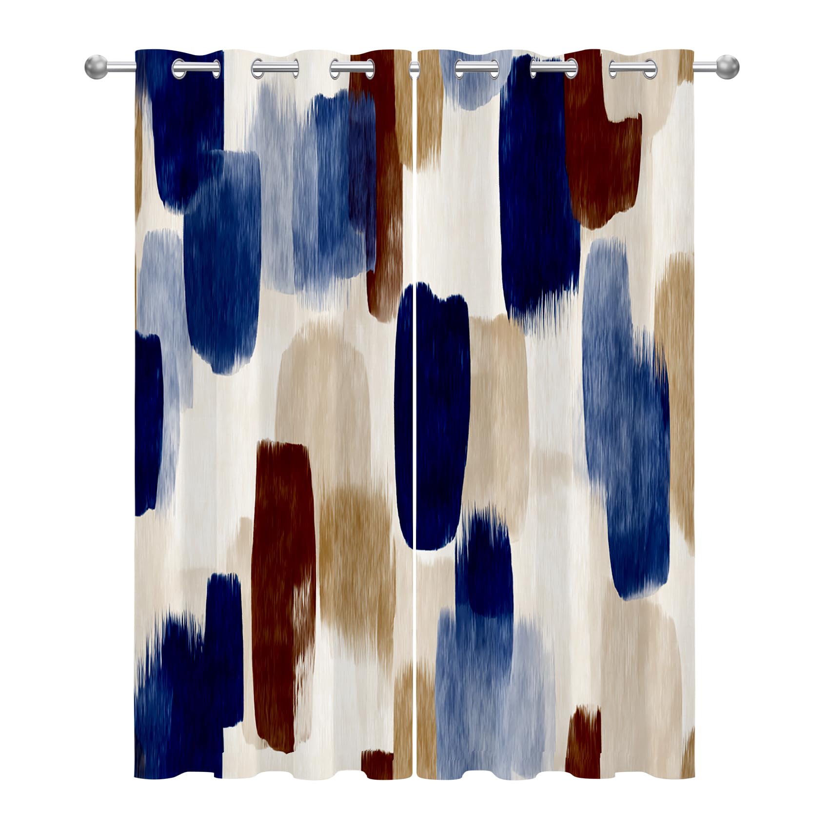 Mistela Blickdichte Gardinen Abstrakte Kunst - Verdunkelungsvorhang Blau Braun Beige Modern Vorhang mit Ösen für Schlafzimmer Wohnzimmer Kinderzimmer - 2er Set - H175 x B140cm
