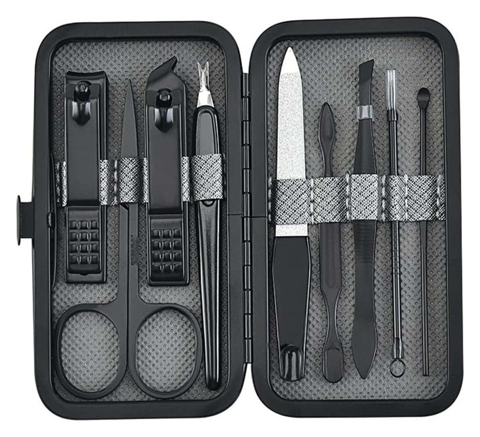 Kit de manucure, Coupe-Ongles Professionnel, Ciseaux, Pince à épiler, Cure-Oreilles, Outils Multifonctions pour Le Soin Quotidien des Mains et des Pieds (Noir)