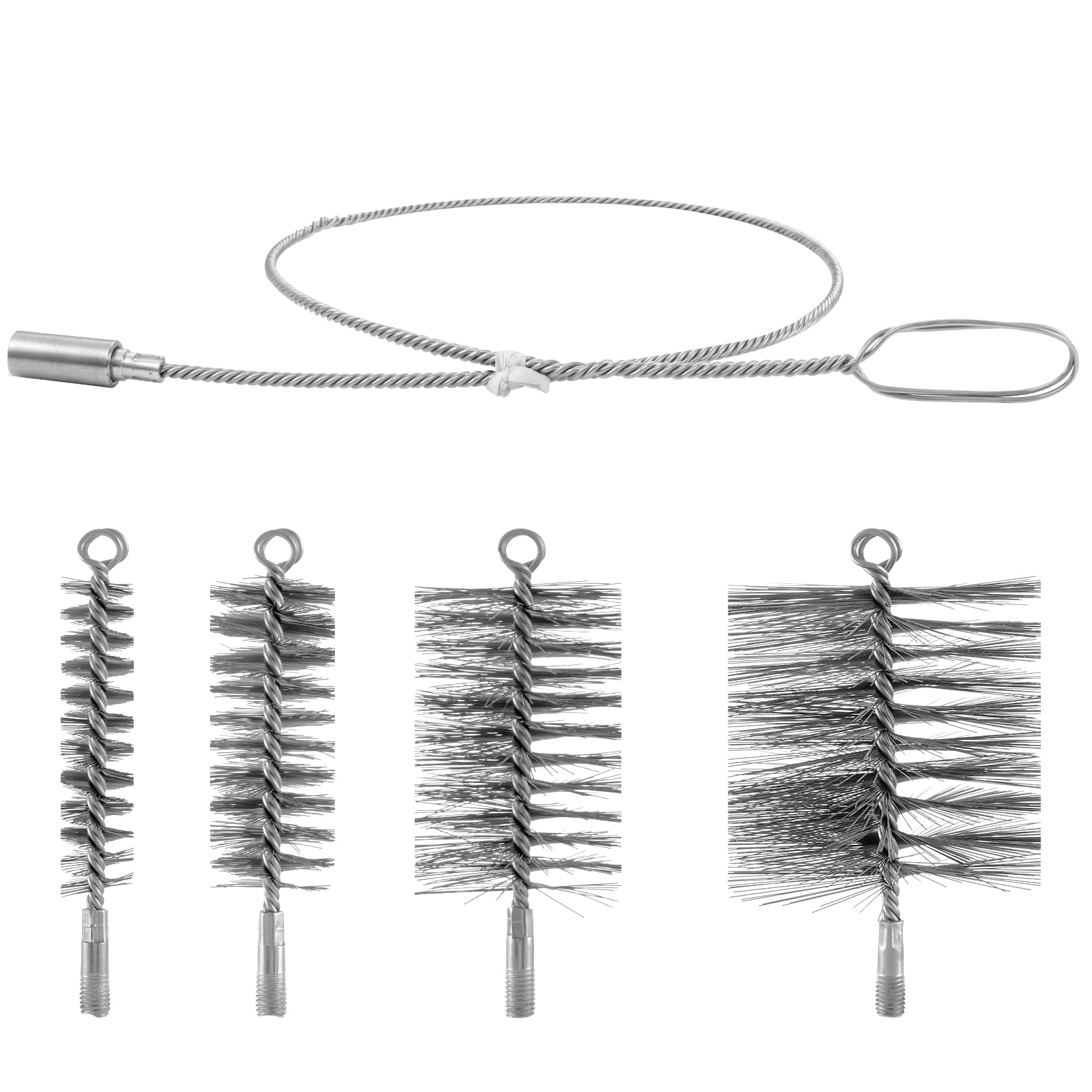 4 Piezas Cepillo de Caldera Kit, Diámetro 30/50/80/150mm con 1 Metro Extensor, Cepillo de Limpieza para Chimeneas para Limpiar Chimeneas Tubos de Horno y Tubos Humo