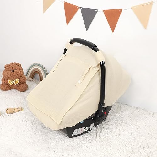 Miniatura 8 de Funda de asiento de automóvil para bebé, fundas de asiento de automóvil de verano para bebés, niñas y niños, muselina transpirable de algodón