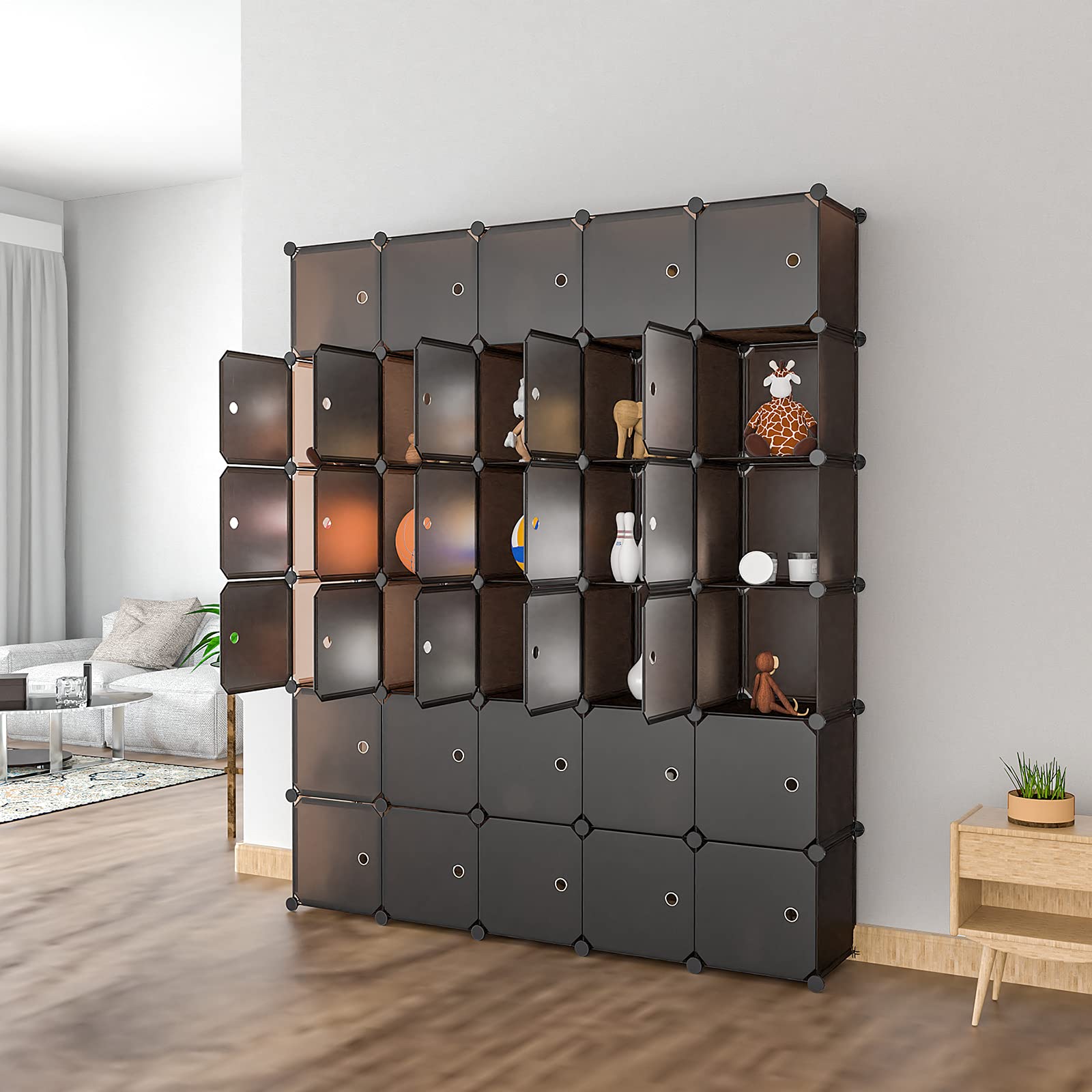 Cube Storage Organizer 30-Cube Storage Cubes Cabinet Portable Wardrobe Cube Shelves with Doors Closet Organizers and Storage System for Bedroom, Living Room Office, Coffee