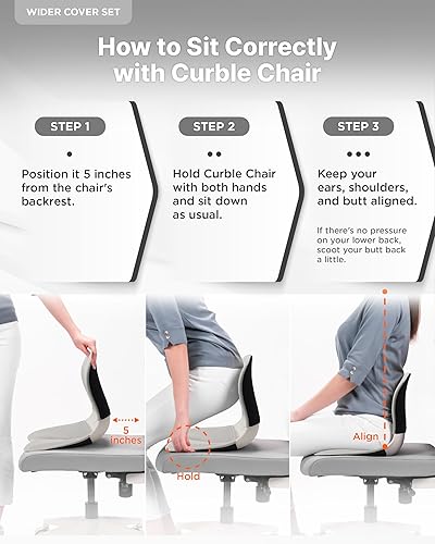 Miniatura 9 de curble Juego de fundas más anchas (estándar anchas), silla de apoyo para la espalda baja con funda desmontable, corrector de postura de apoyo