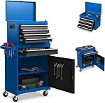 DORTALA Rolling Tool Chest Cabinet, Tool Box Organizer with 5 Sliding Drawers, Locking System, Toolbox Storage Cabinet on Wheels for Garage Workshop, Blue+Black