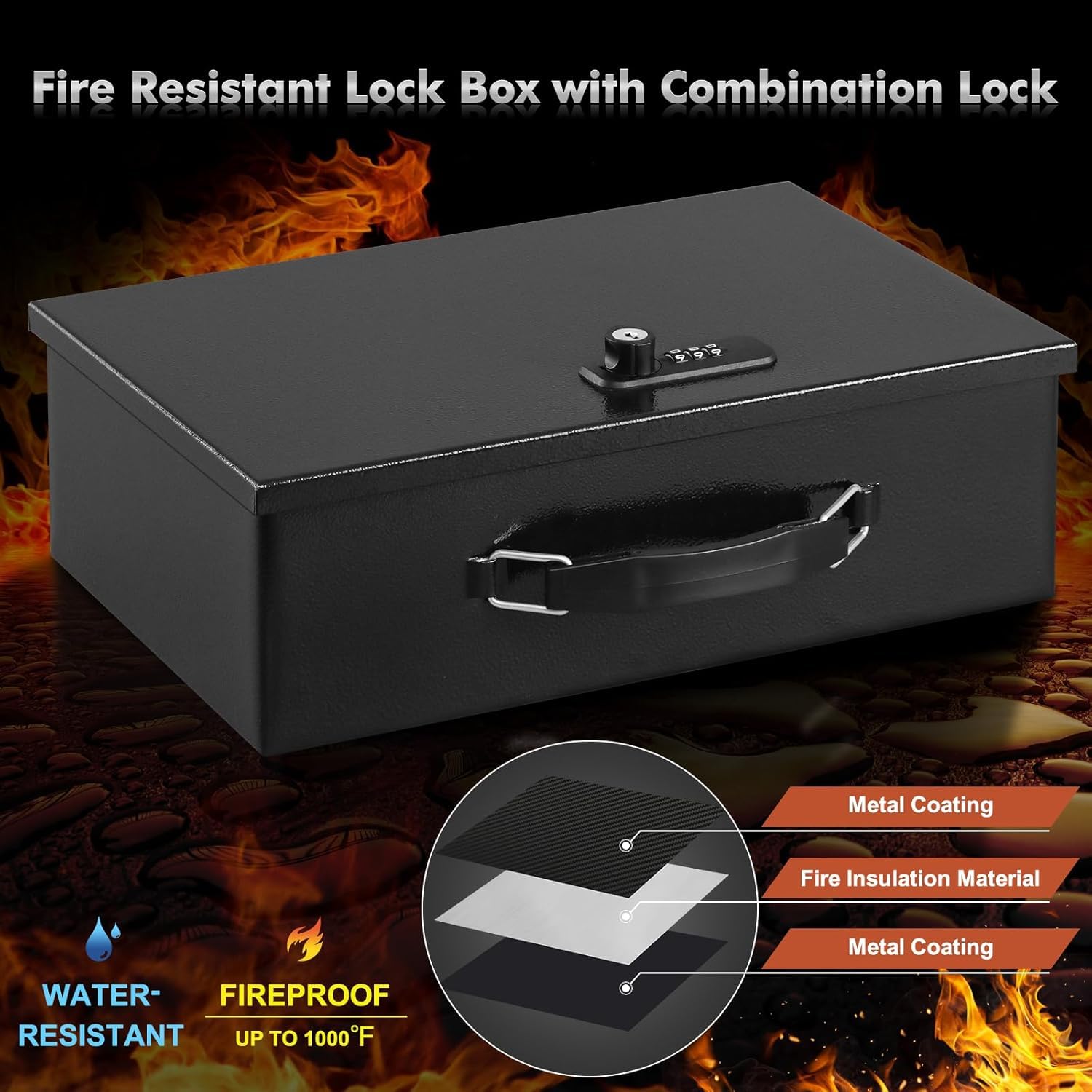 Caja Fuerte Ignífuga Portátil para Joyas, Pequeña Caja de Seguridad con Asa, Resistente al Fuego y Robo, Ideal para Hogar y Viaje - Cajas Fuertes de Alta Seguridad para Valores y Documentos