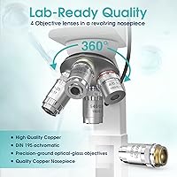 Vista 3 de Microscopio para adultos con aumento 40X-2500X, microscopio compuesto trinocular de laboratorio de doble vista Siedentopf Head Lab con termostato