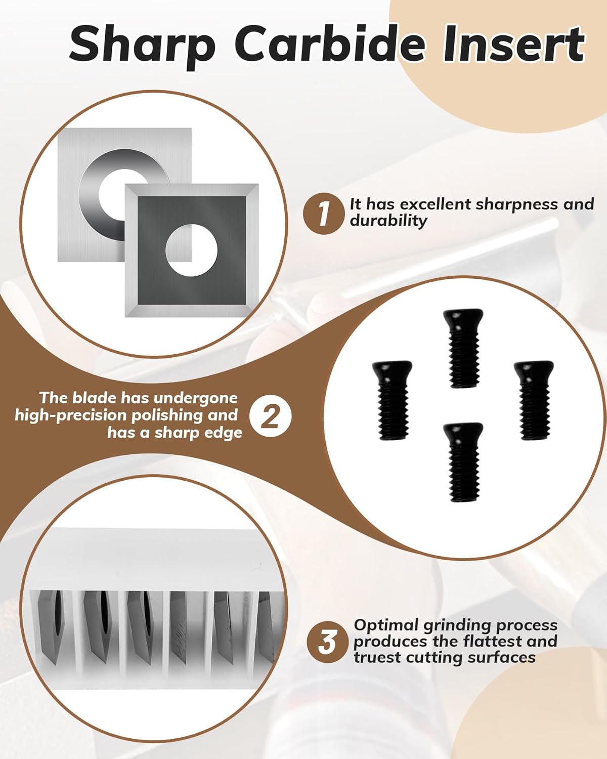10pcs 12mm Square Straight Carbide Inserts, 12×12×2.2mm Replacement Cutter Knives for Woodworking and Woodturning, Fits for Spiral Helical Planer Cutter Head