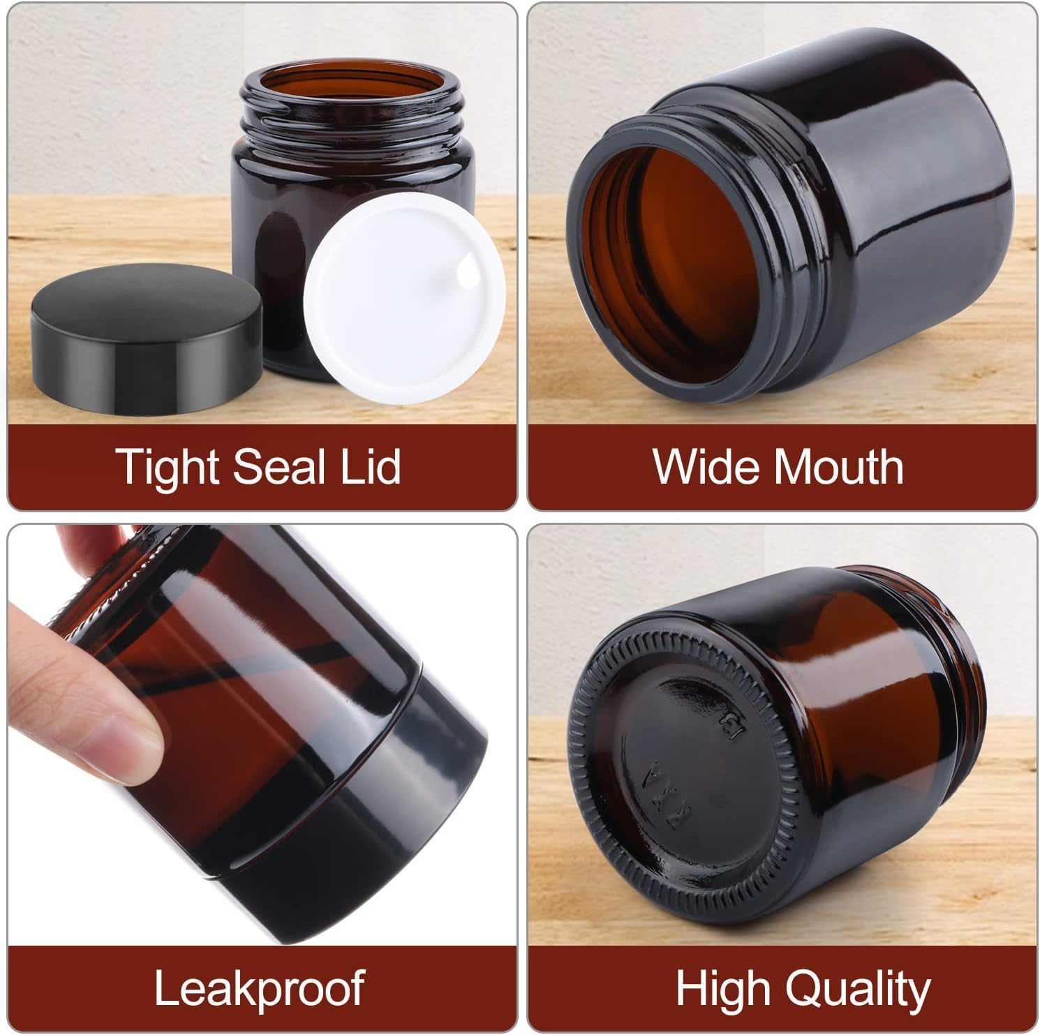 100ml Amber Glass Jars, 10 Pack Empty Cosmetic Jar with Lids and Inner Liners - Image 3