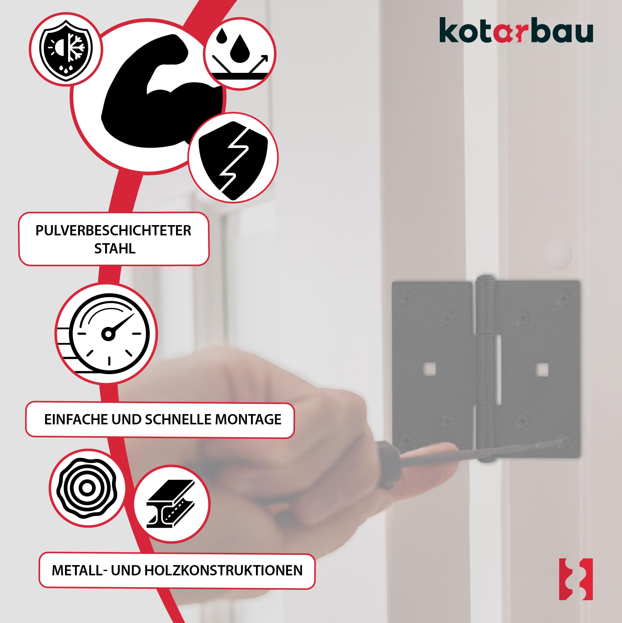 KOTARBAU® 2 X Charnière INOX à Congé Chantier 90x95mm En Acier Noir Peint Par Pulvérisation| Charniere Porte Lourde |Charniere Inox |Charnières De