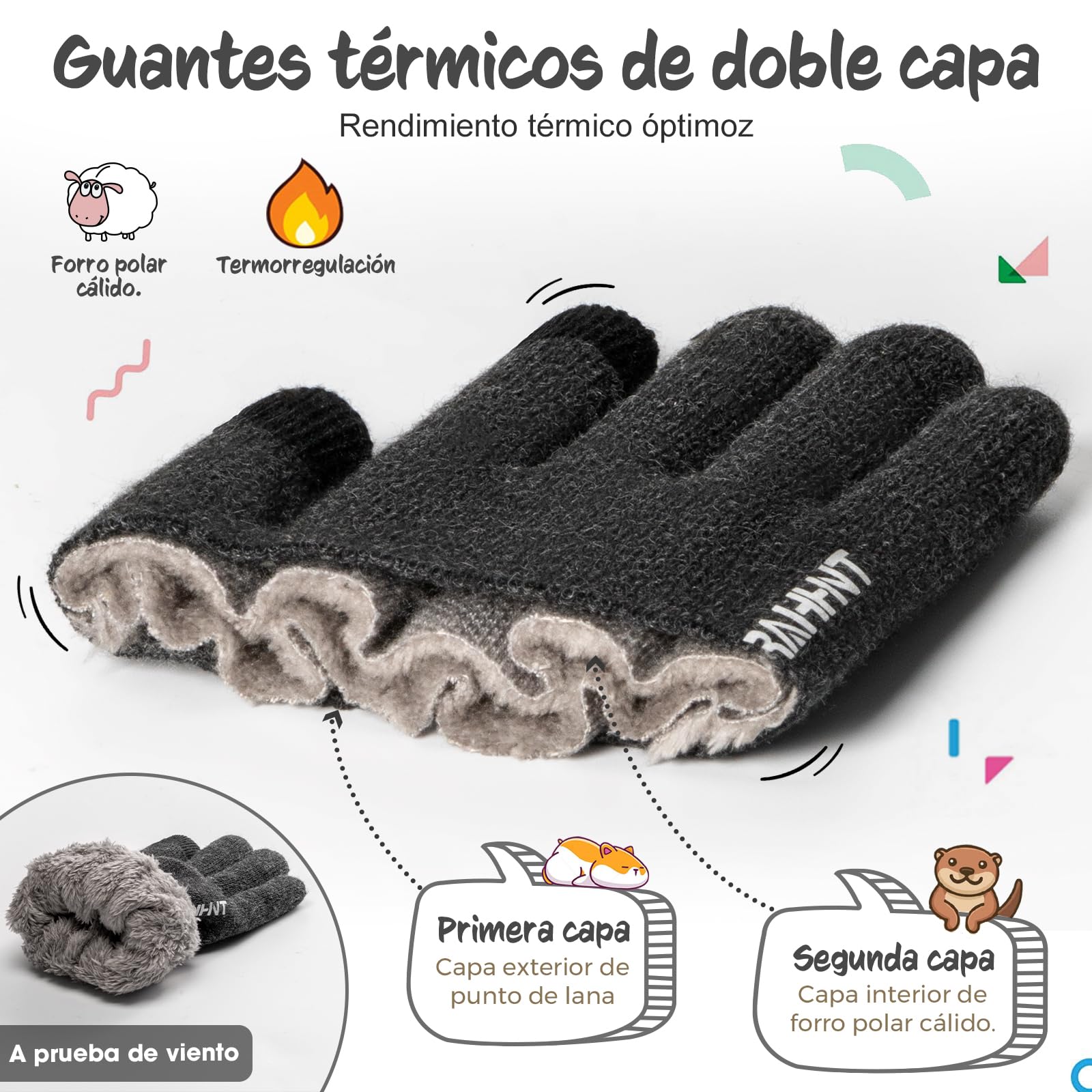 Rahhint Guantes Lana Invierno Termicos para Niños y Niñas 4-15 Años con Punto Pequeños Forro Polar Aislado