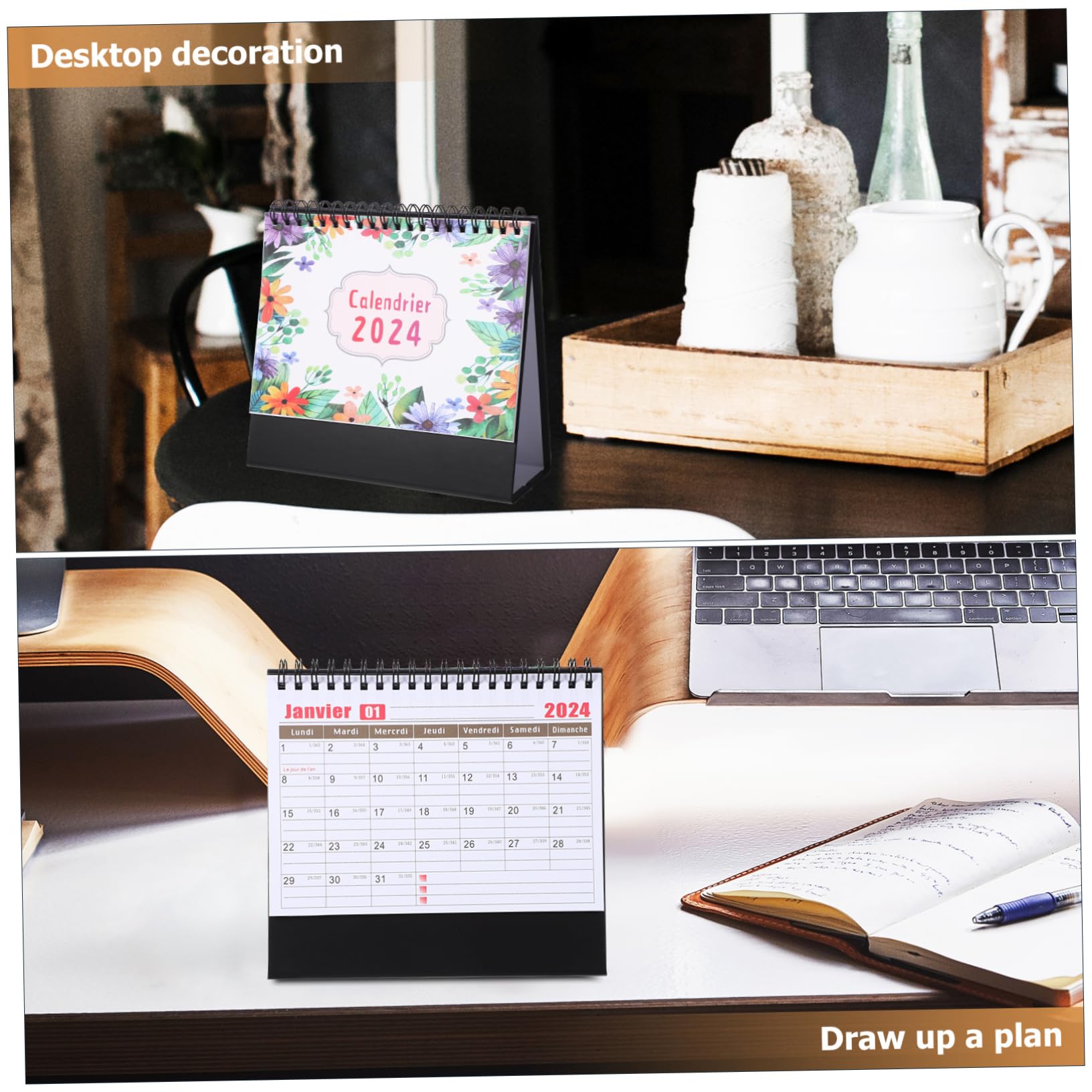 ABOOFAN 4stücke Tischkalender mit Zwei Spiralen Kleiner Standkalender für Büro und Zuhause Deutschsprachig Terminkalender als Hilfsmittel für Organisation