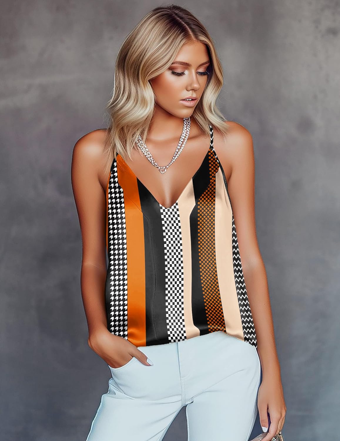 Ekouaer Women's Silk Satin Camisole Tank Tops V Neck Sleeveless Spaghetti Straps Blouse Casual Racerback Shirt - Image 2