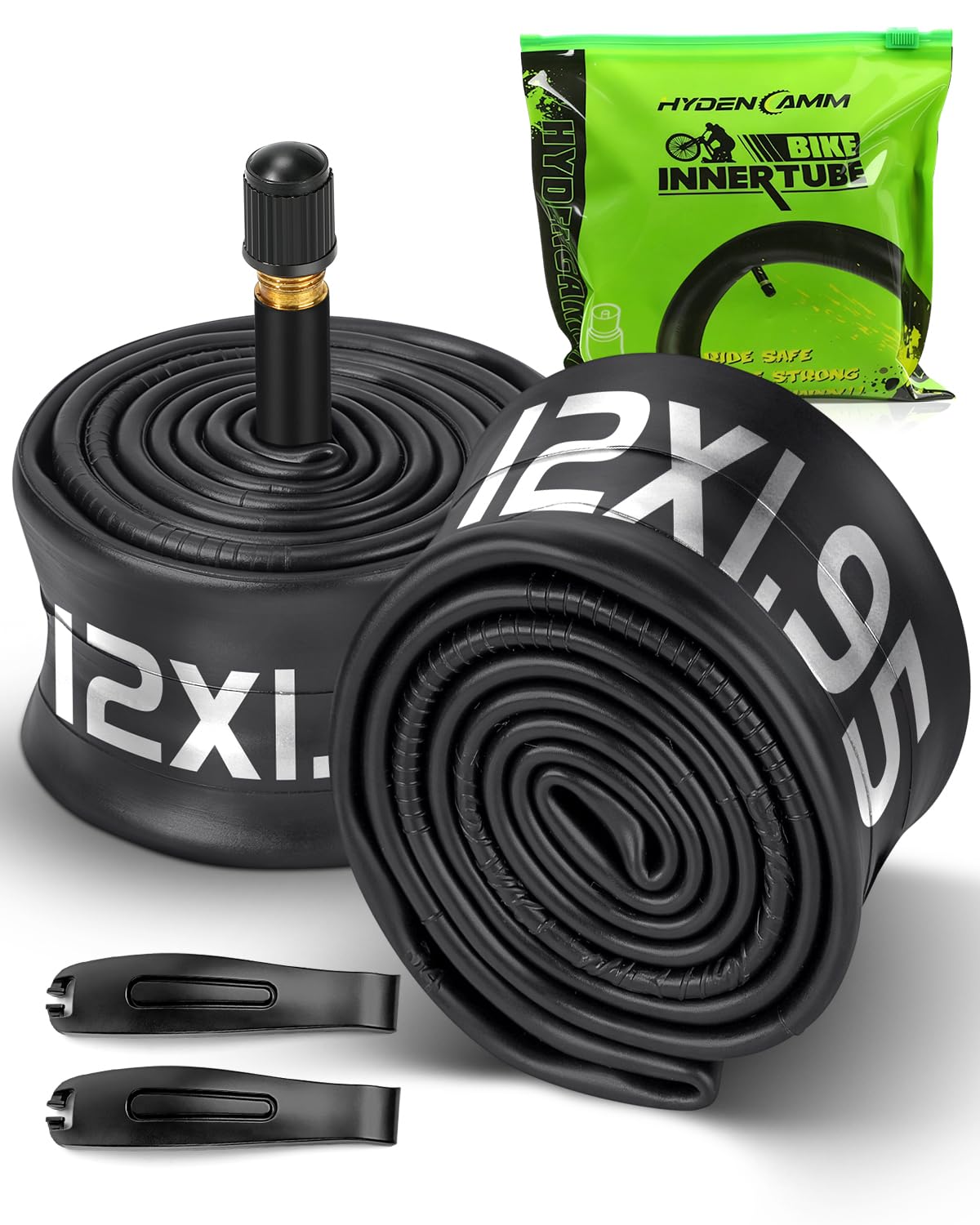 Hydencamm 2 Pack 12" / 12.5" Inch Bike Tube Fit 1.75/1.95/2.125 with 32mm Schrader Valve, 12.5 x 1.95 Bike Tube with 2PCS Levers, 12x2.125 Inner Tube Compatible for Kids, Bikes