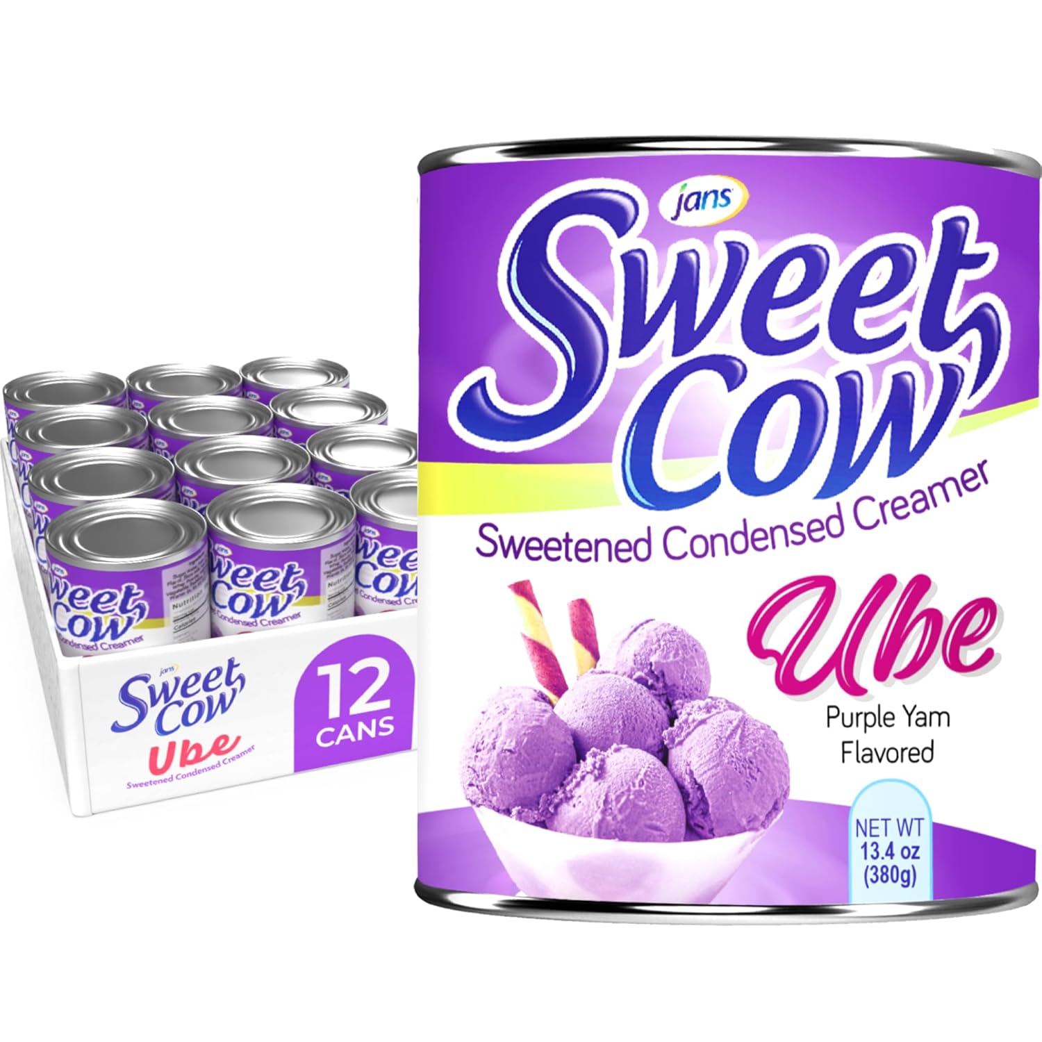 Ube Condensed Milk, 13.4 oz Can (Pack of 12) Jans Sweet Cow