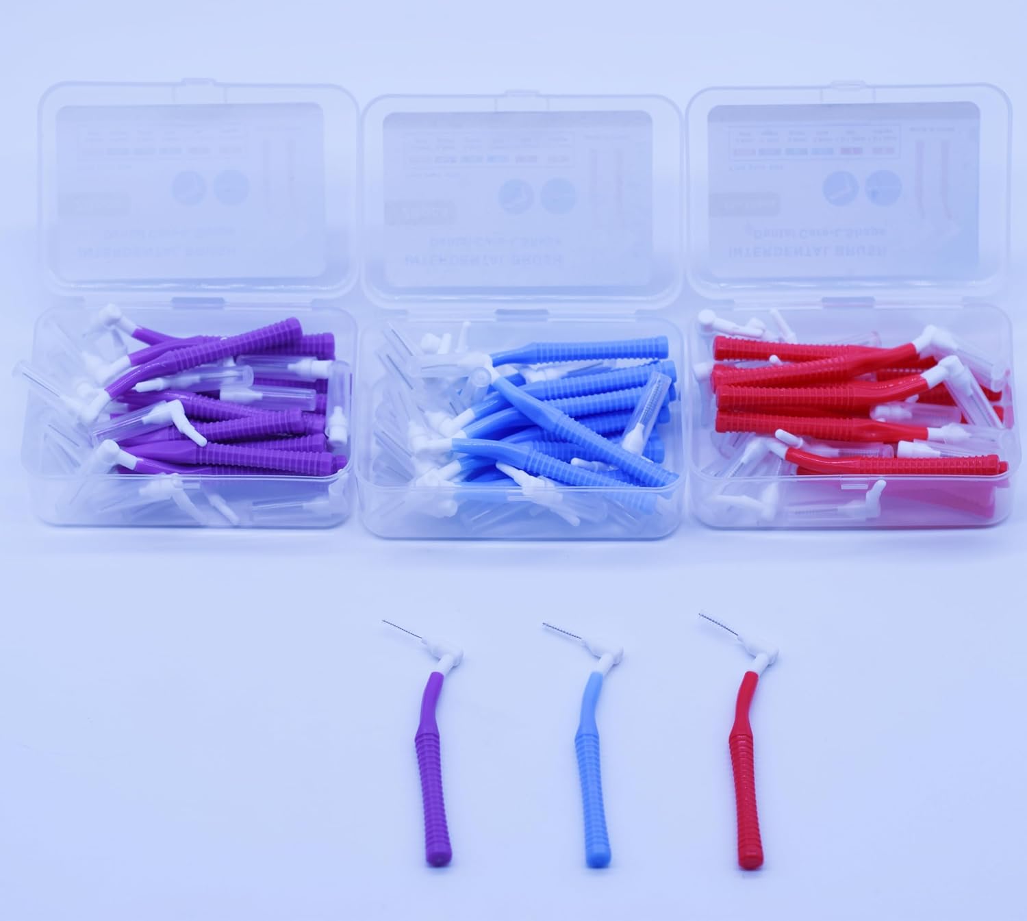 Interproximal Brush, Gum Interdental Brushes, L Angle Reusable Dental Cleaners Brushes,Disposable Oral Dental Hygiene Brush,Dental Toothpick Floss for Braces,Tooth Cleaning (Pink+Blue+Red, 3 Pack)