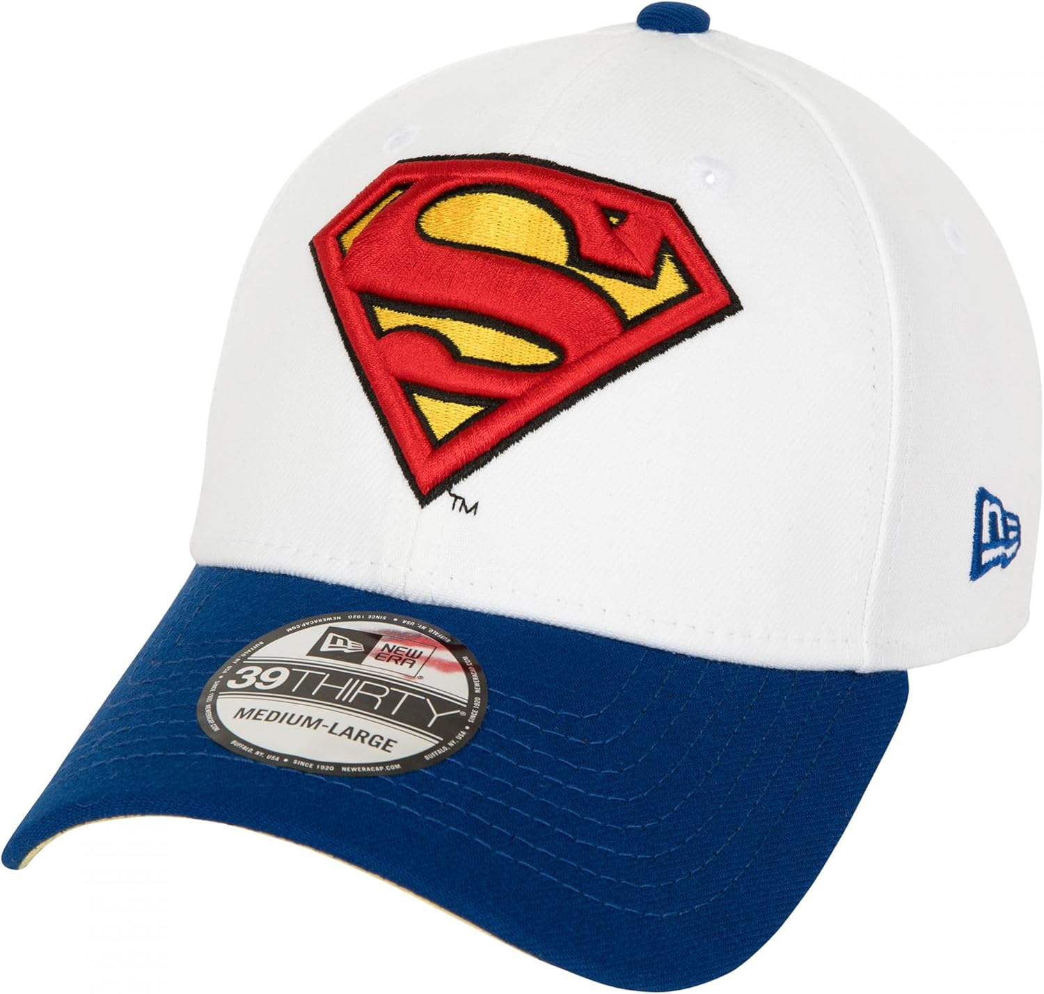 New Era Superman Logo Home Colors 39Thirty Fitted Hat (US, Alpha, Large, X-Large) Multicolor