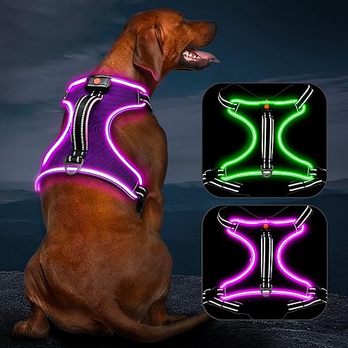 Miniatura 7 de Vizbrite - Arnés para perro con luz LED sin tirones con asa, recargable, chaleco para perro con luz para perros pequeños, medianos, grandes, sin