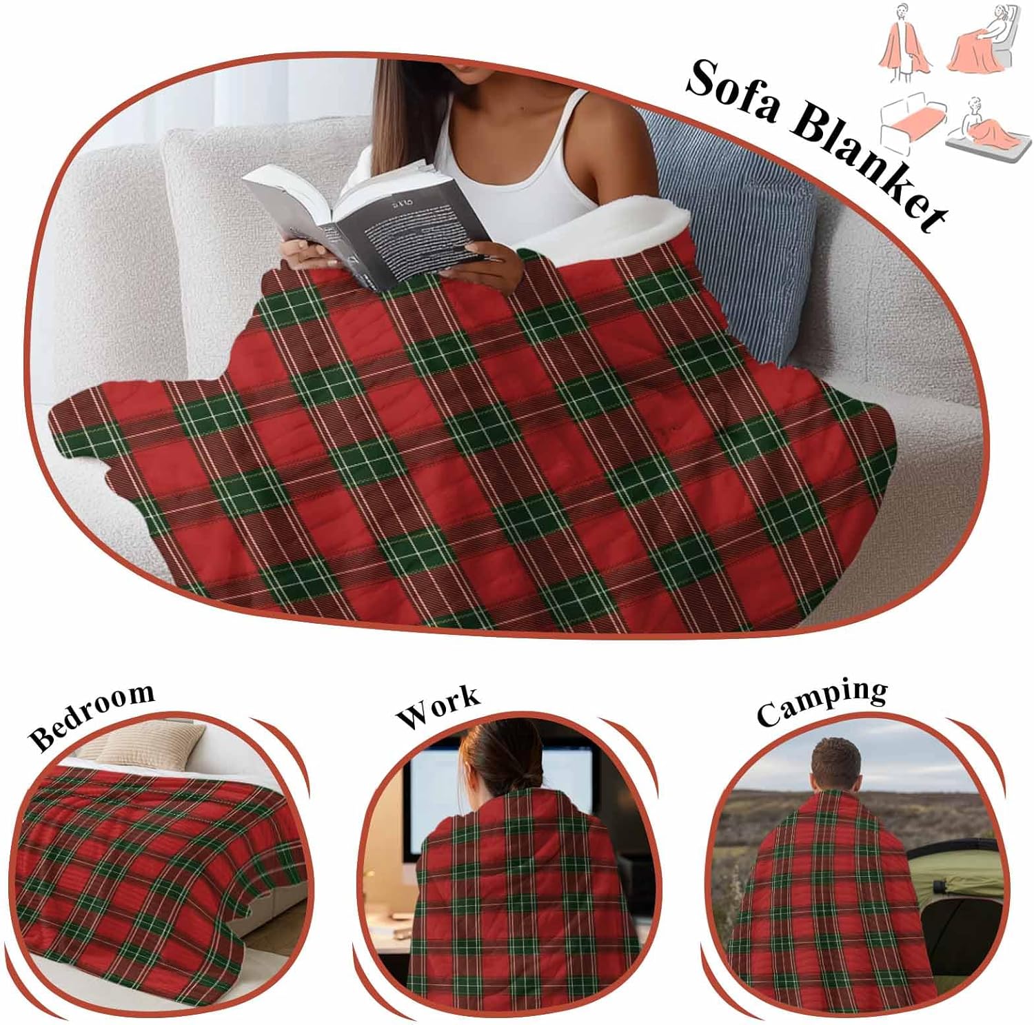 Red & Green Plaid Throw Blanket for Couch Christmas Soft & Fluffy Bed Blanket for Women Lightweight Fleece Blankets Home Decor Gifts for Women and Men 50" x 60"