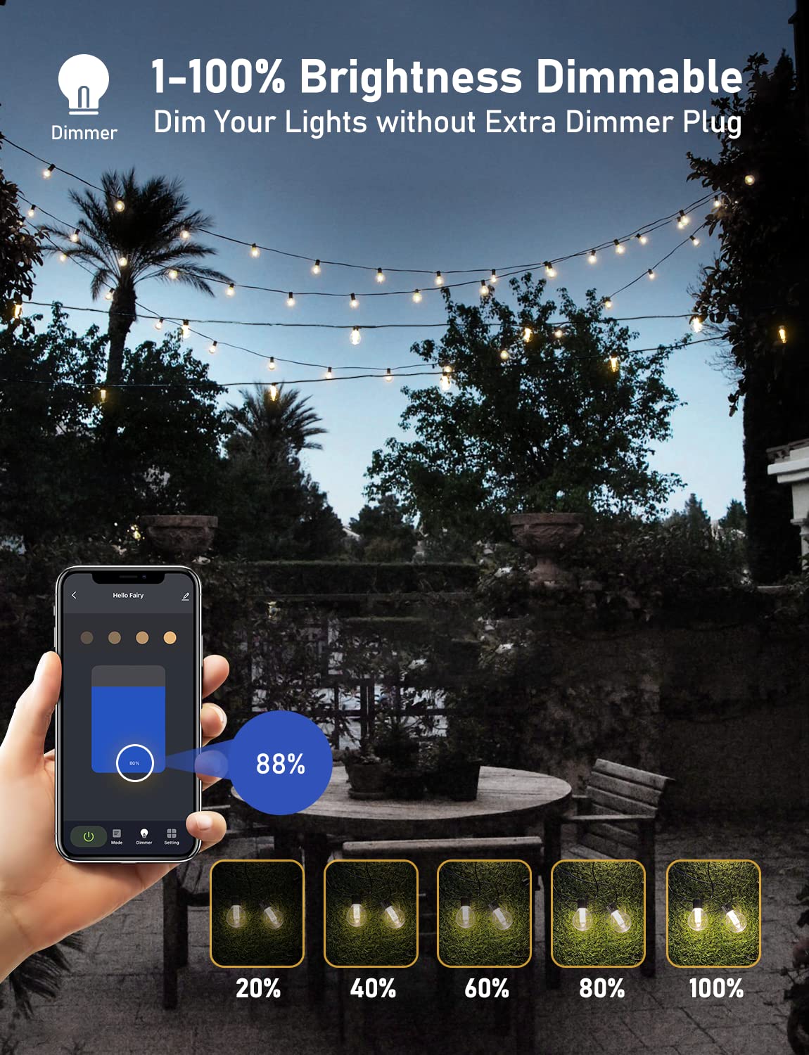 Outdoor Lights Bluetooth App Control 50Ft Globe Led