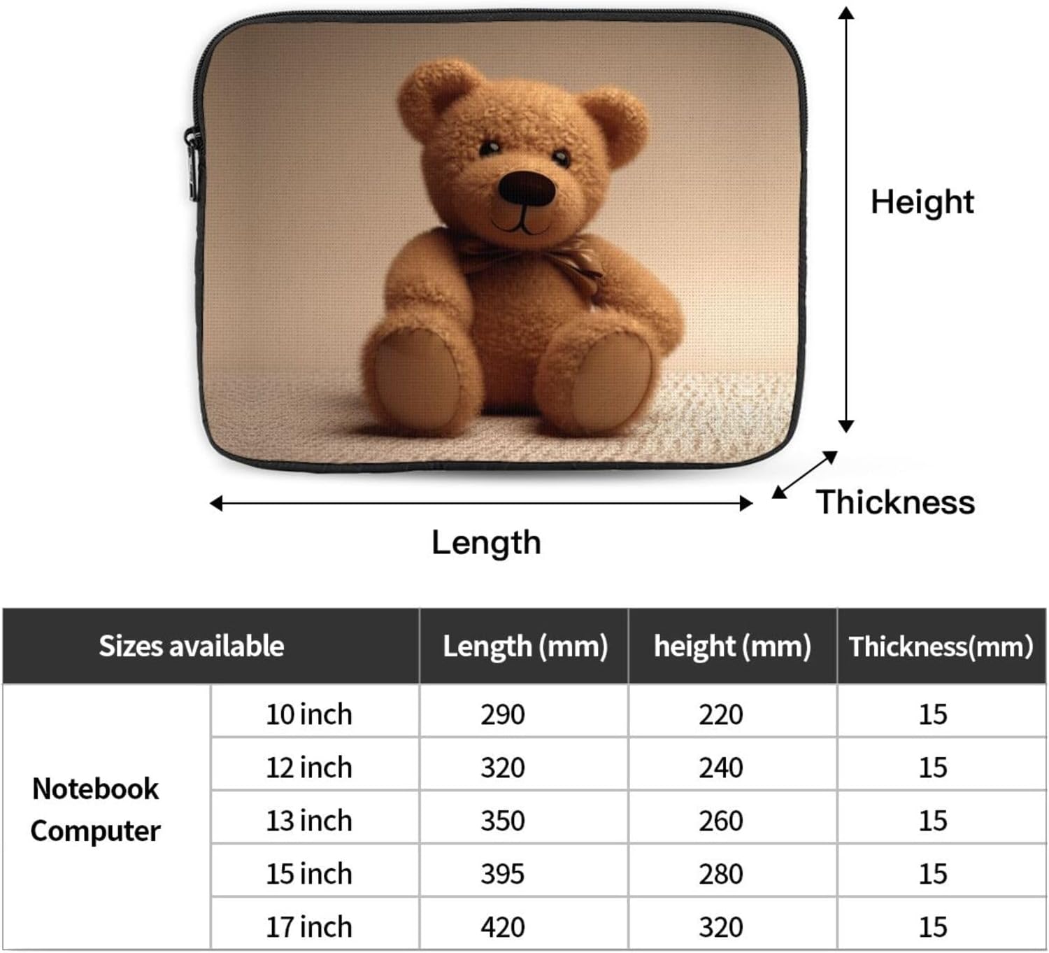 Laptop Sleeve Case 10 inch, Shockproof Protective Laptop Cover Bear Toy Briefcase Portable Carrying Computer Bag image 4