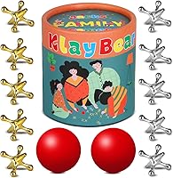 KlayBearToys Retro Jacks Game with Ball - Vintage Jax Set for Kids & Adults, 10 Metal Jacks, 2 Red Balls, Classic Family Fun