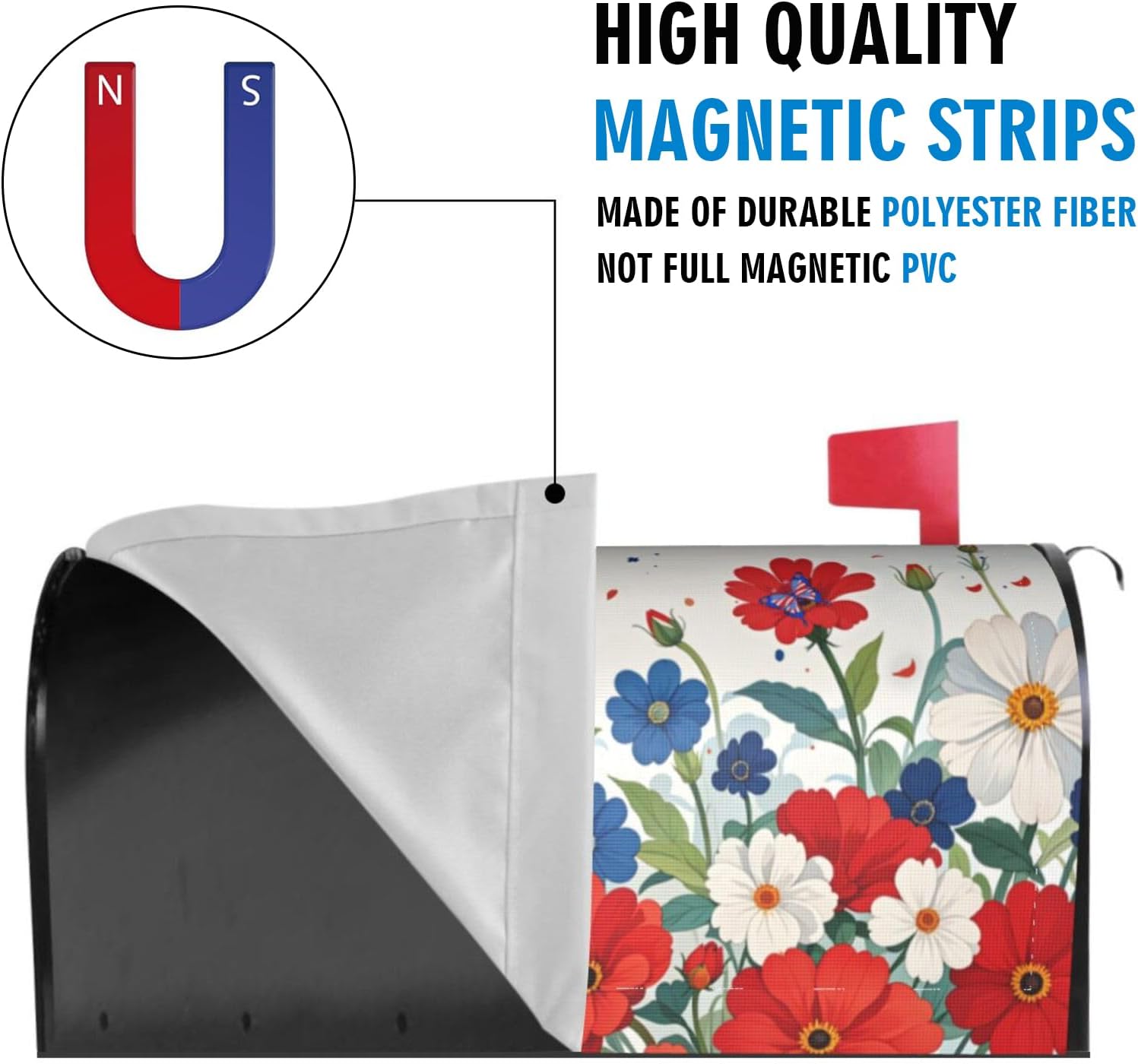 Butterfly Floral Independence Day Mailbox Cover, July 4th American Patriotic Wraps Cover, Red Blue Outdoor Magnetic Mailbox Cover, 25.1" X 21" Post Letter Box for Garden Yard Decor