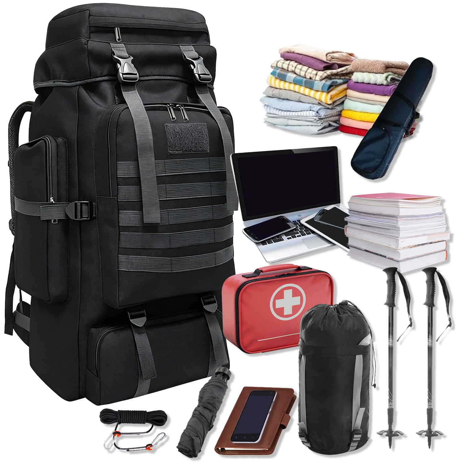 Mochila tácticas militares 80L MOLLE impermeable gran capacidad