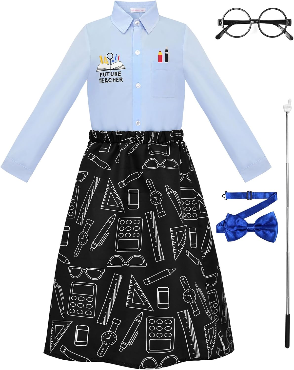 ReliBeauty Girls Teacher Costume with Glasses and Pointer Finger Stick