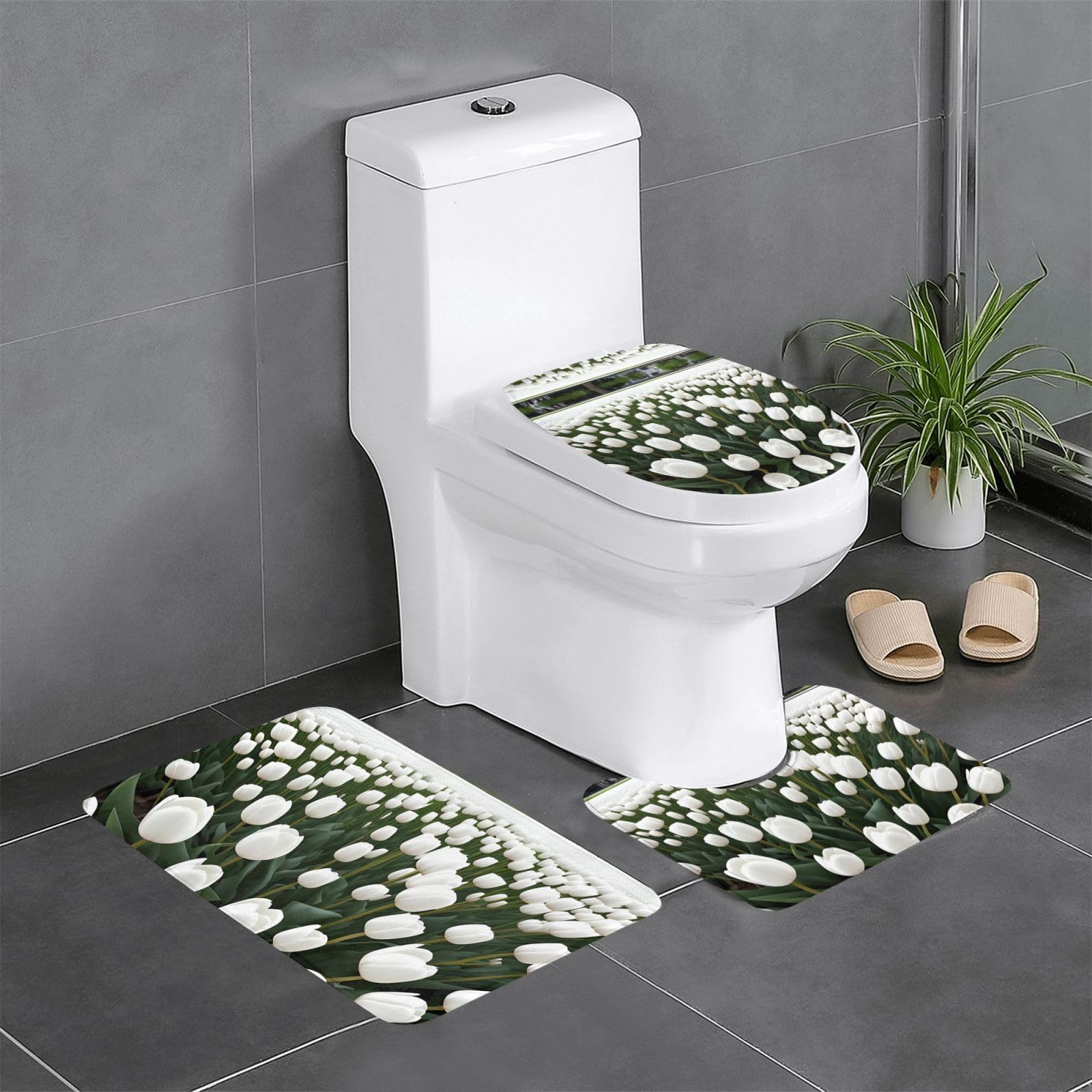 Tapis de salle de bain antidérapants tulipes lot de 3