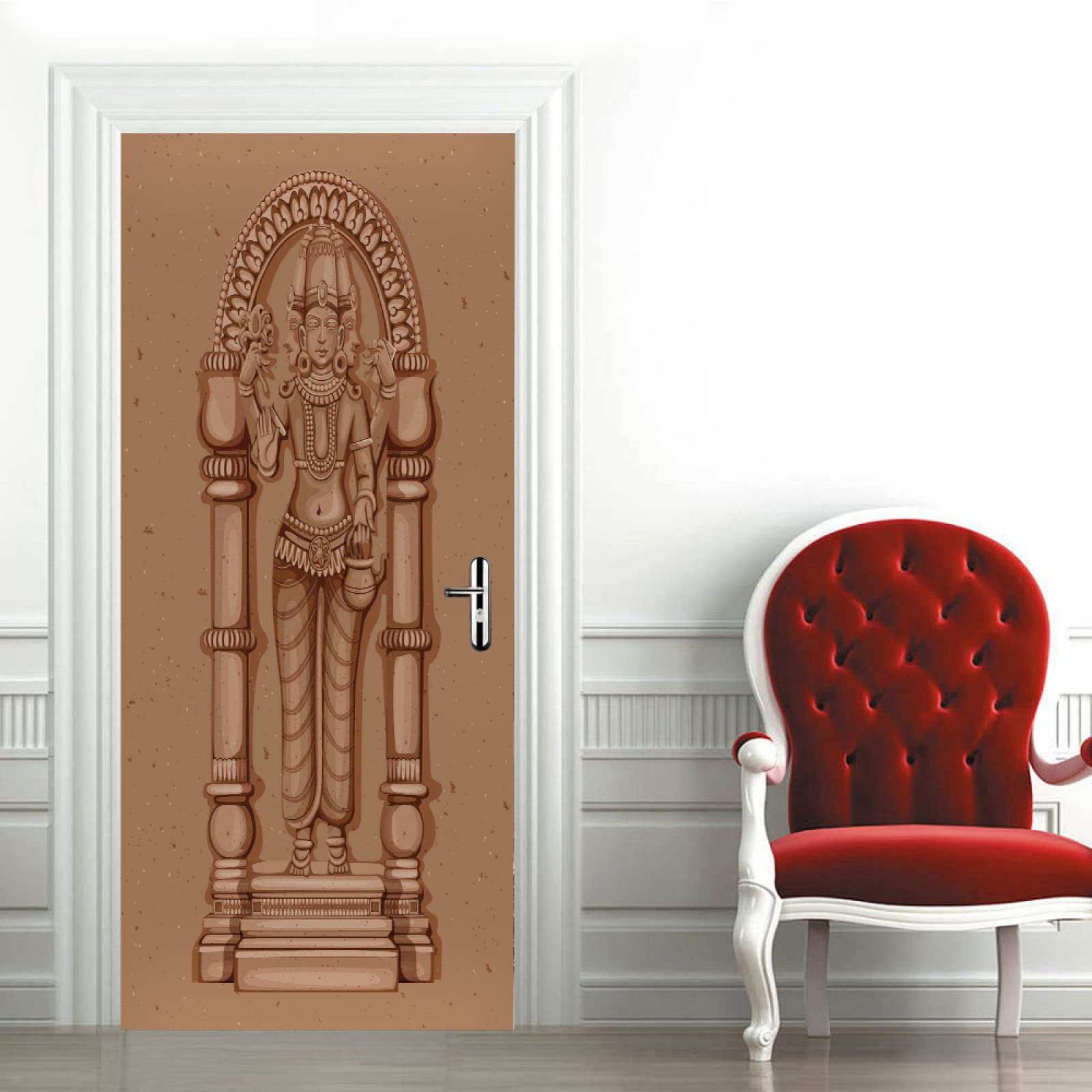 Stickers Muraux Porte 3D Auto-Adhésif DIY Pharaons de l'Egypte ancienne Papier peint porte PVC étanche Autocollant Porte pour Cuisine Chambre Salle Porte Décor L90 x H200cm