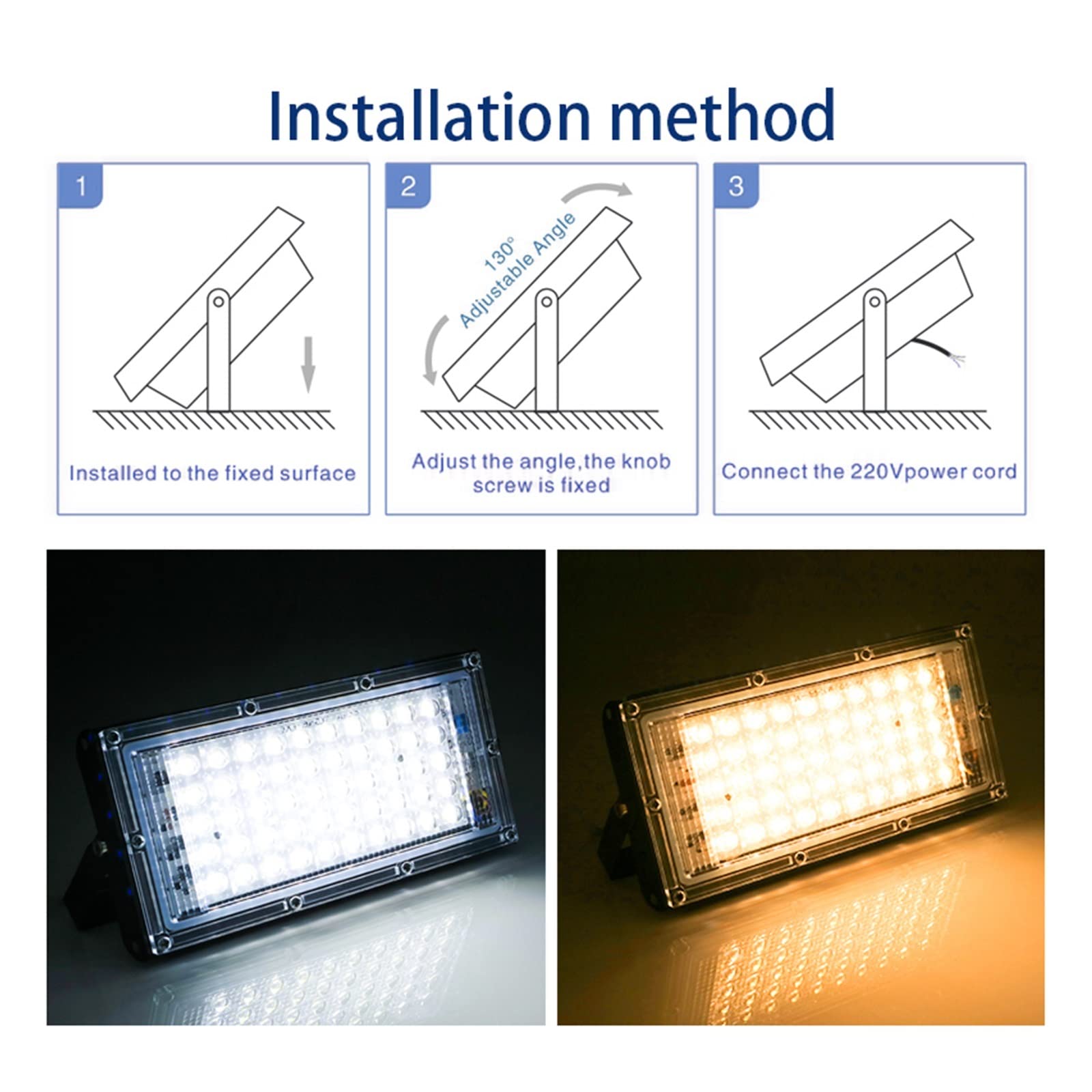 Światło powodziowe LED 2PCS DOPROWADZIŁO Lights 5 0W 100W Światło reflektorów IP65 Wodoodporny na zewnątrz Lampa ścienna do garażu, podwórza, ogrodu Na zewnątrz wodoodporny(Warm White,100W)
