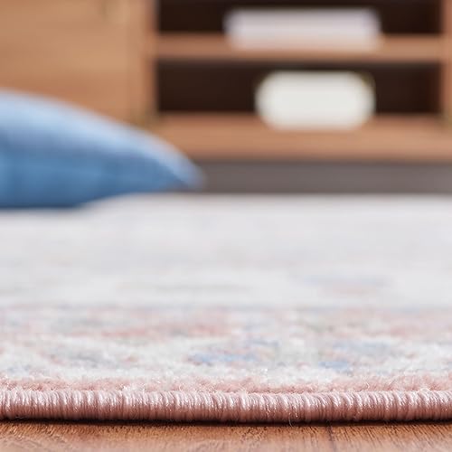 Miniatura 4 de SAFAVIEH Bayside Collection - Alfombra cuadrada de 6 pies 7 pulgadas, color marfil y azul rosa, diseño shabby chic, no desprende pelusa y de fácil