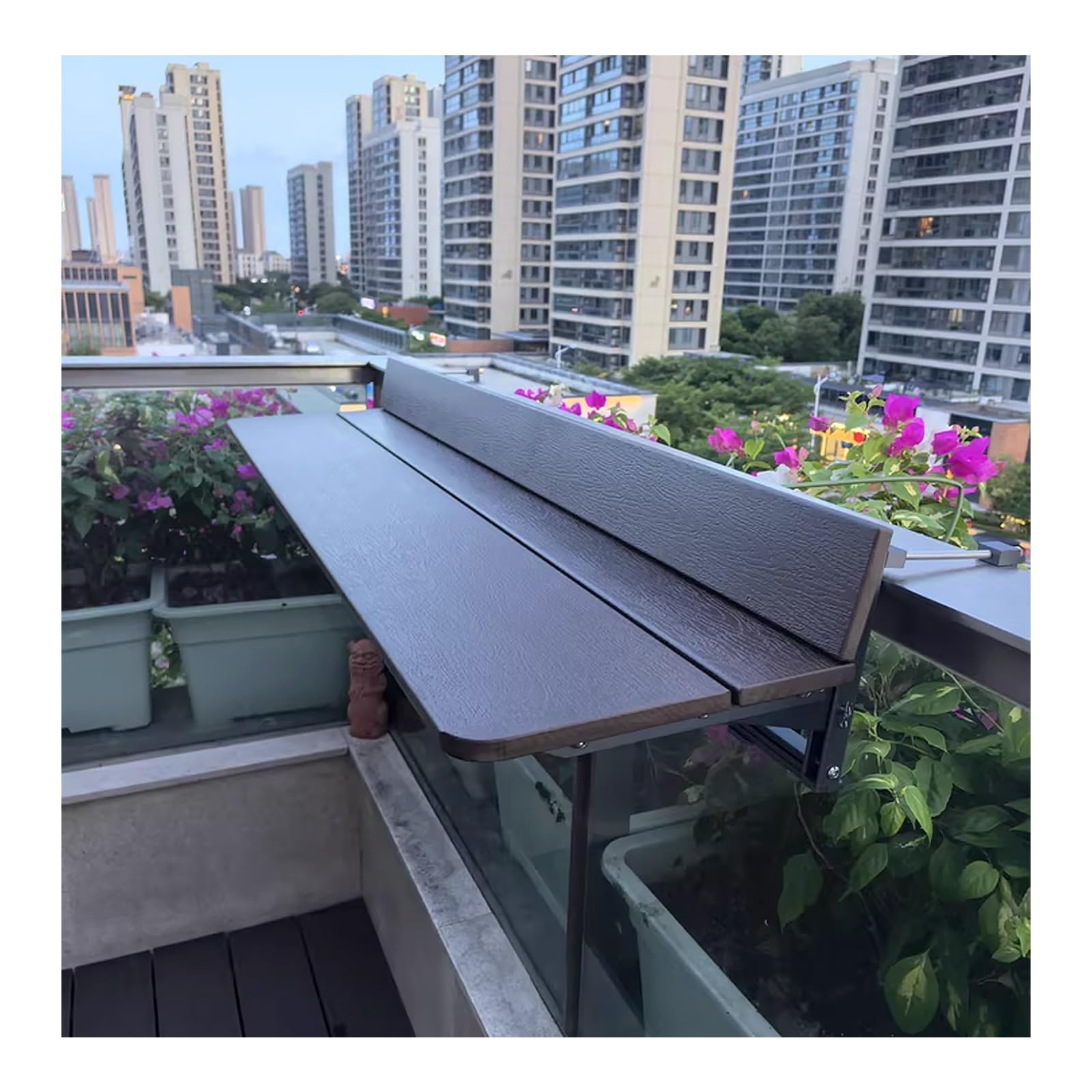 Generisch Wetterfester, klappbarer Balkontisch aus Aluminium, platzsparender Beistelltisch in Braun, 120 x 37 cm (47,2 x 10,6 Zoll), ideal für Terrasse, Garten und Balkon.