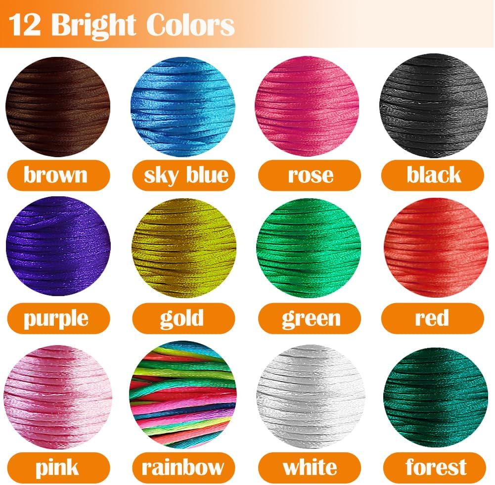 Ewparts 2mm Nylon String for Bracelet Making 120 Yards Nylon Satin Cord Silk Rattail Strings for Bracelets Lanyard String Necklaces Beading Thread for Chinese Knotting,Macrame,Wrapping Craft String - Image 2