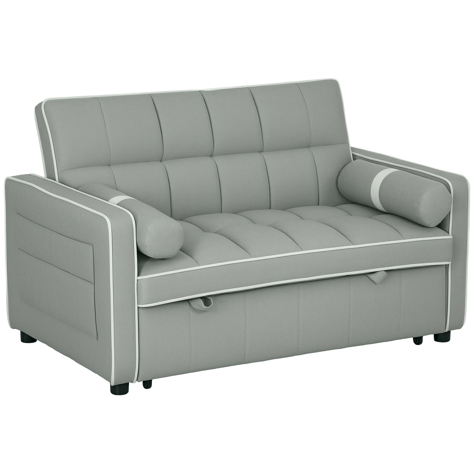 HOMCOM 2 Seater Sofa Bed, Click Clack Pull Out Sofa Bed with Adjustable Backrest and Pillows, 3-in-1 Modern Tufted Settee for Living Room, Bedroom, Guest Room, Light Grey