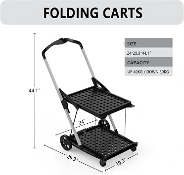 Folding Shopping Cart, 2 Tier Multi Use Mobile Trolley Functional Collapsible Carts with Wheels and Removable Folding Storage Crates, for Groceries,Camping,Garage, Supermarket (Blue, Double Layer)