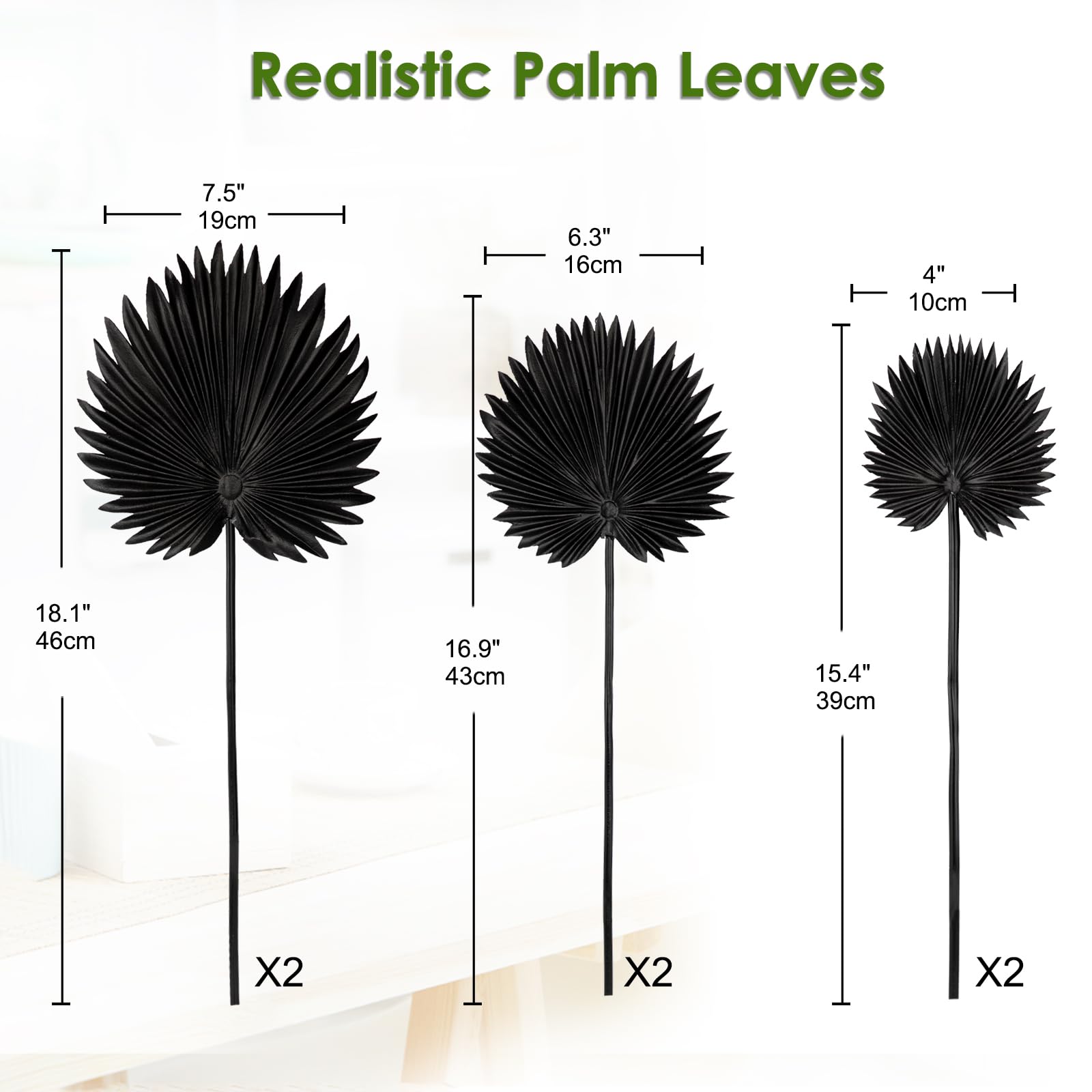 Briful 2 Packs Black Palm Leaf Artificial Leaves Stems - Image 2