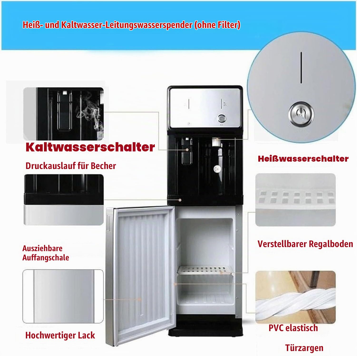 Kühlwasser Spender,Freistehendes Gerät Mit Wasseranschluss,Bodenstehender Wasserspender Für Home Office Gewerbliche Nutzung – Englische Version