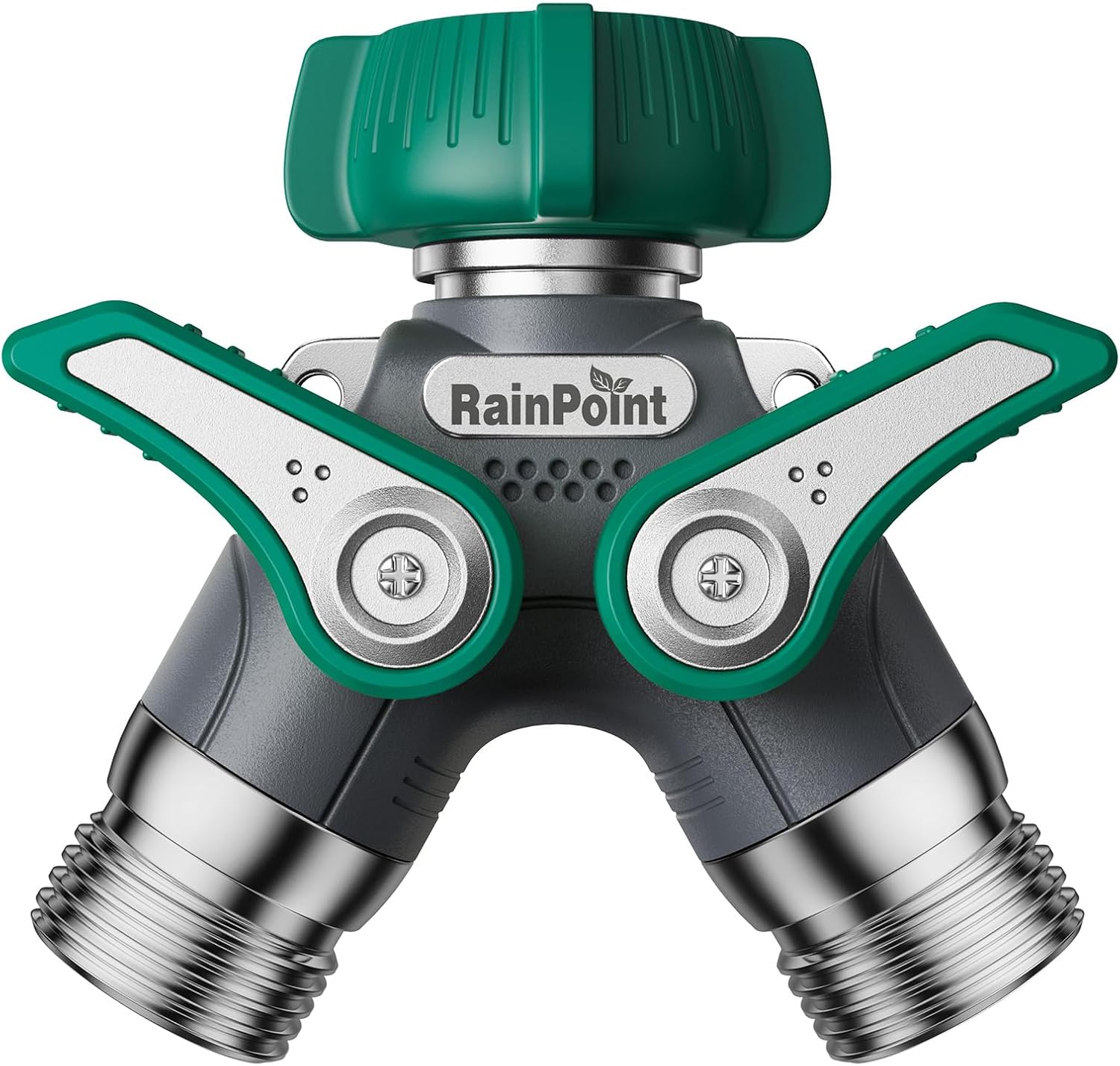 RAINPOINT Garden Hose Splitter 2 Way Heavy Duty, 3/4'' Connector Water Hose Bib Y Spigot Splitter with Shut-Off Valve, 100% Metal Body Full Flow Outdoor Water Faucet Adapter Fittings (1 Pack)