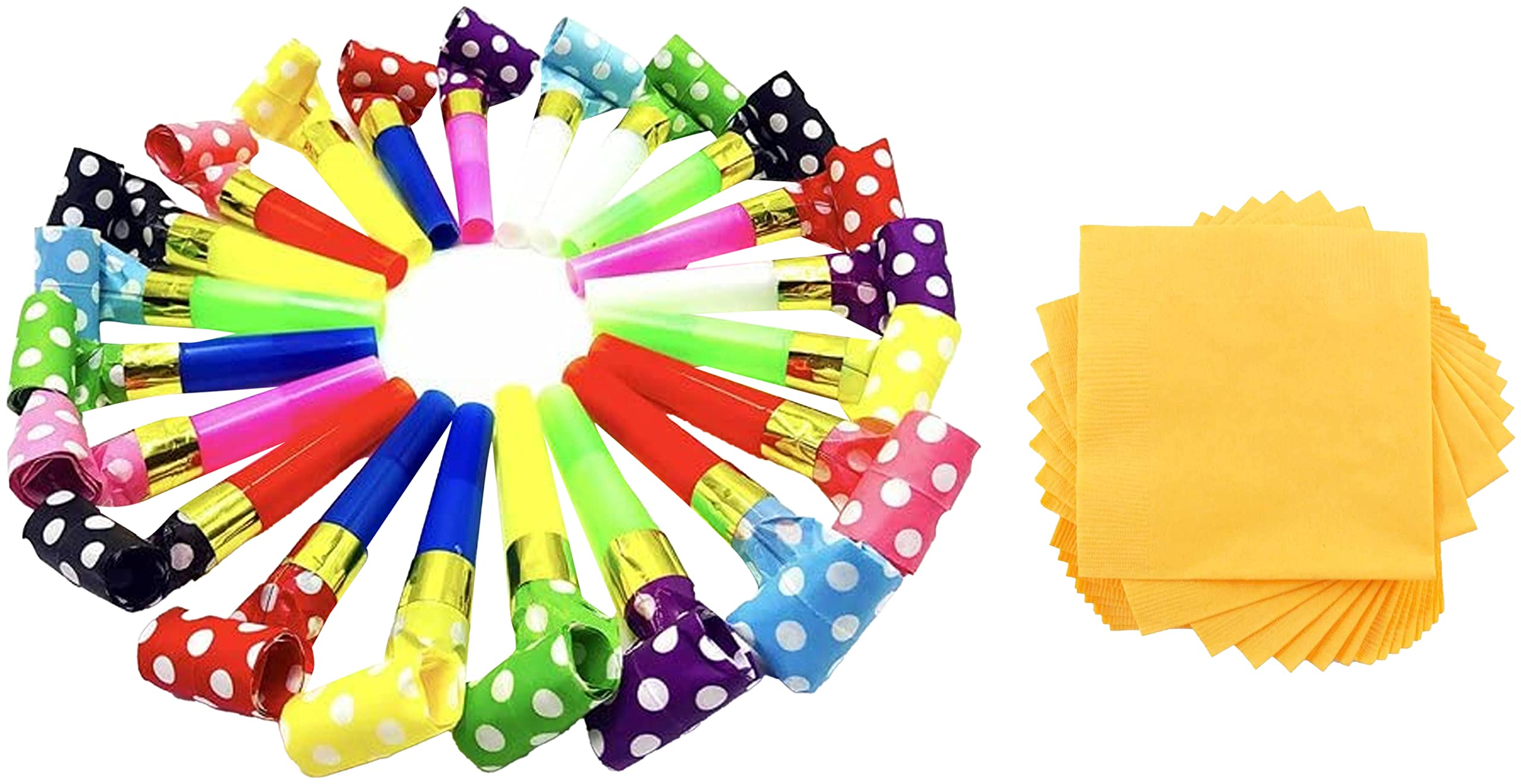 Wanna Party Polka Dot Blowouts (10 Piece) & Wanna Party Yellow Paper Napkins (Yellow, Pack of 20)