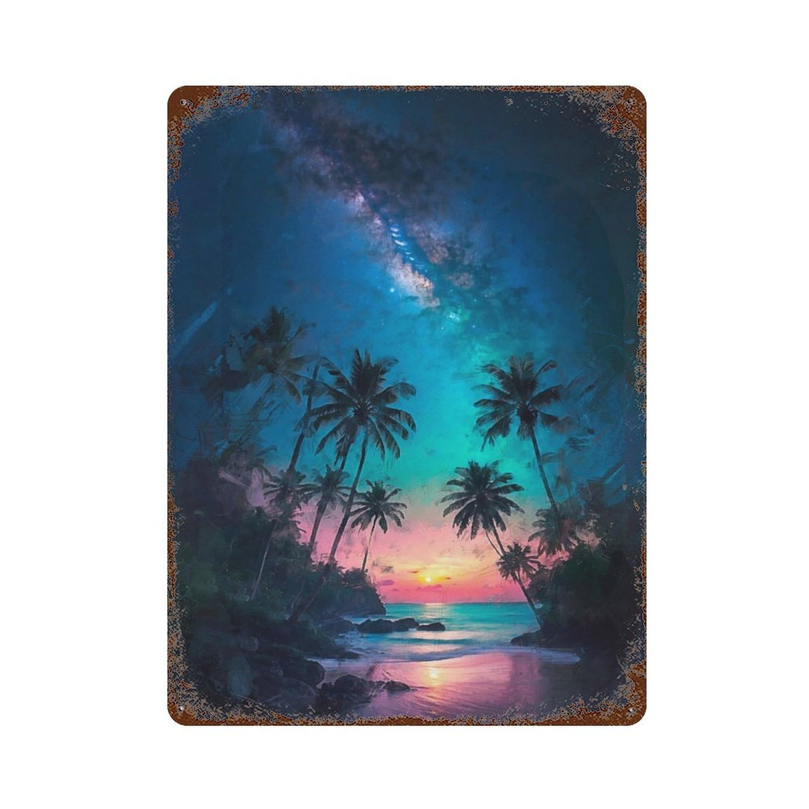 Cosmic Palms 15.7"x11.8" Aged Metal Wall Plaque, Novelty Wall Decor for Garage, Bar And Workshop Decor