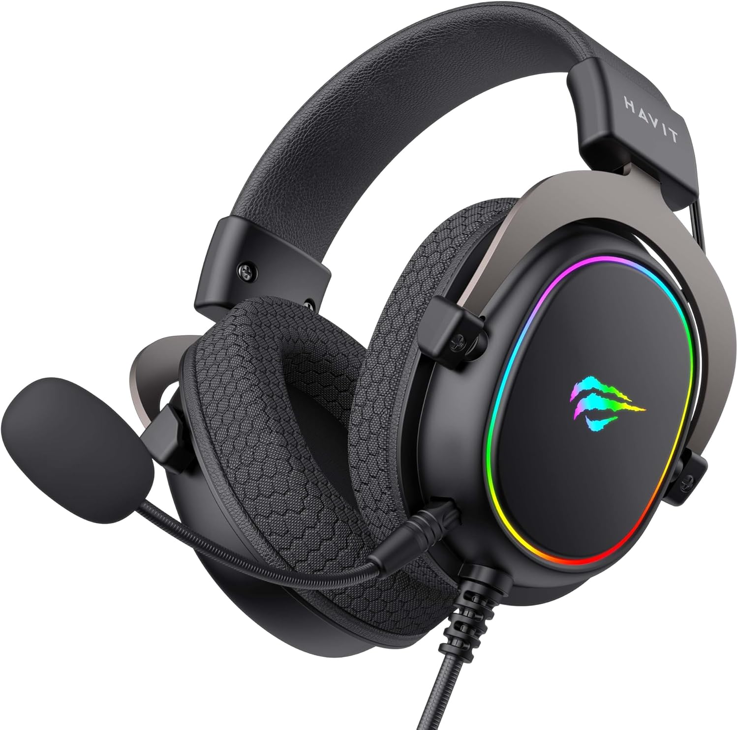 Havit Fone de Ouvido 7.1 USB Gamer H2002R Iluminação RGB, Falante de 50 mm, Microfone Destacável, Headband Regulável, Earpads confortáveis Havit Fone de Ouvido 7.1 USB Gamer H2002R Iluminação RGB, Falante de 50 mm, Microfone Destacável, Headband Regulável, Earpads confortáveis