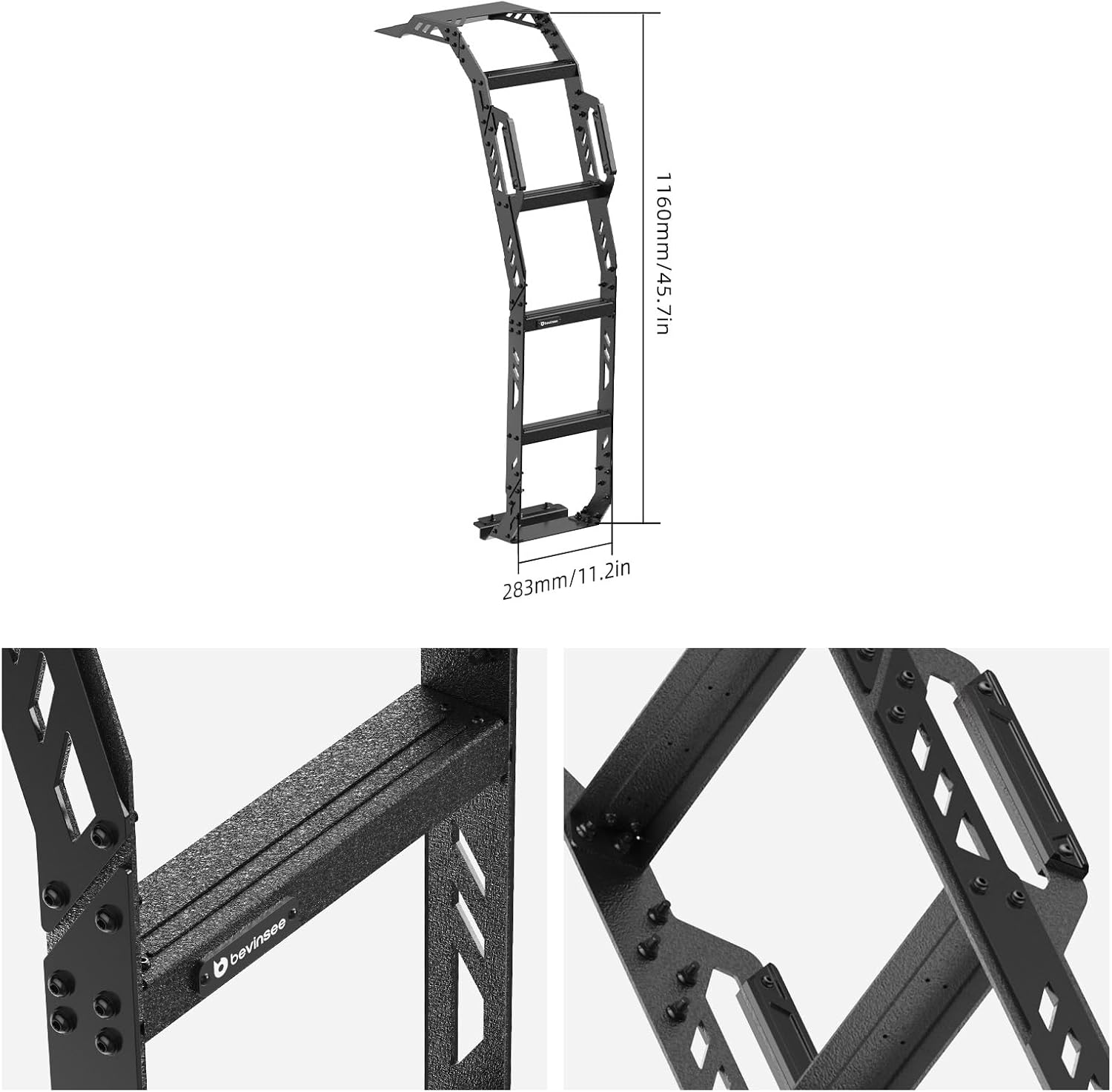 Bevinsee Rear Hatch Ladder with Handle, Compatible with Toyota 4Runner 2010-2024, 4-Step Tailgate Trunk Roof Access Pedals, 300 Lbs Load Capacity, Q235 Steel & Aluminium, 5th Gen 4Runner Accessories