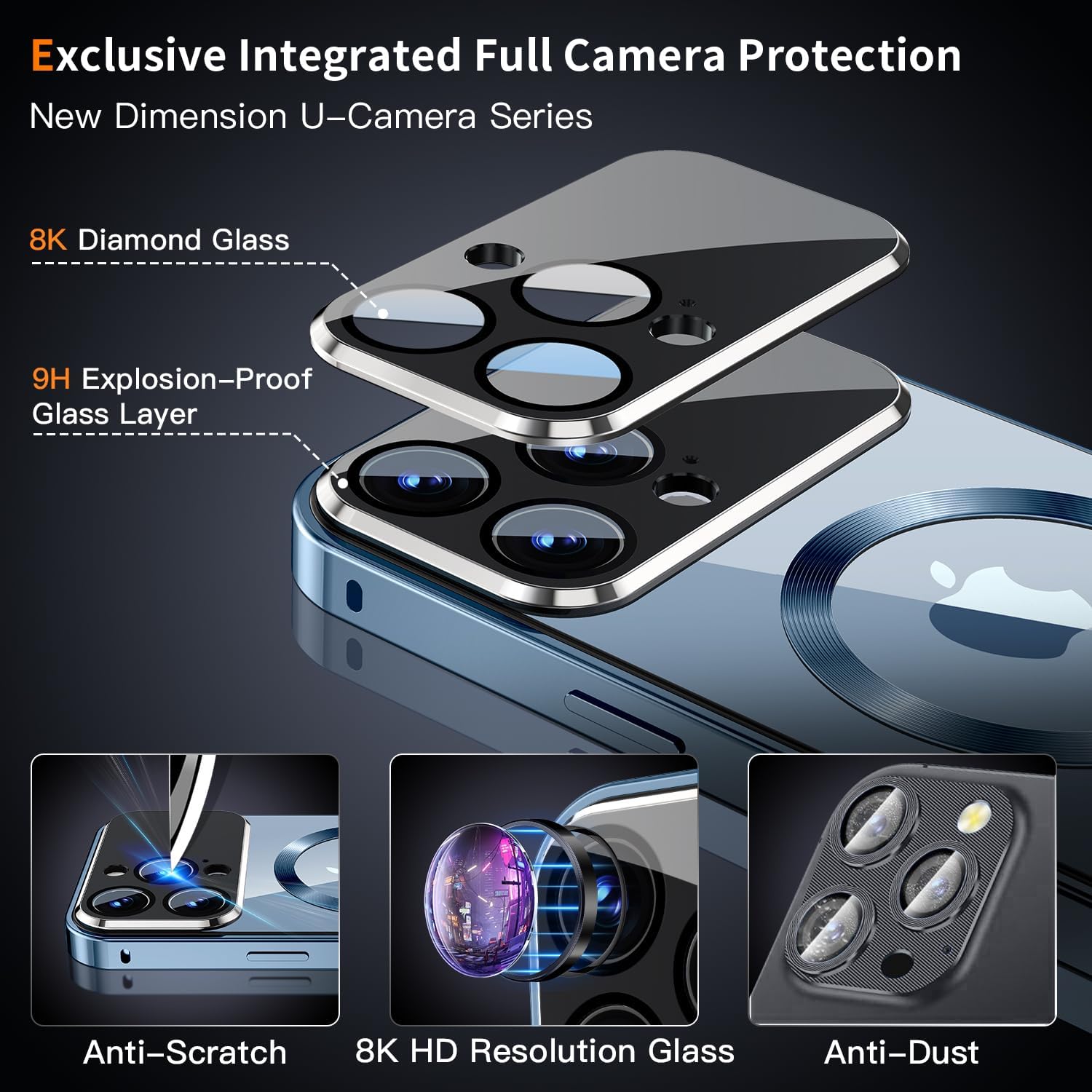 [Full Camera Protection& Mechanical Lock] Magnetic Privacy Case for iPhone 13 Pro Max [Compatible with MagSafe][CD Metal Ring] Full Body Metal Bumper, 9H Anti Peeping Glass Cover-Blue - Image 2