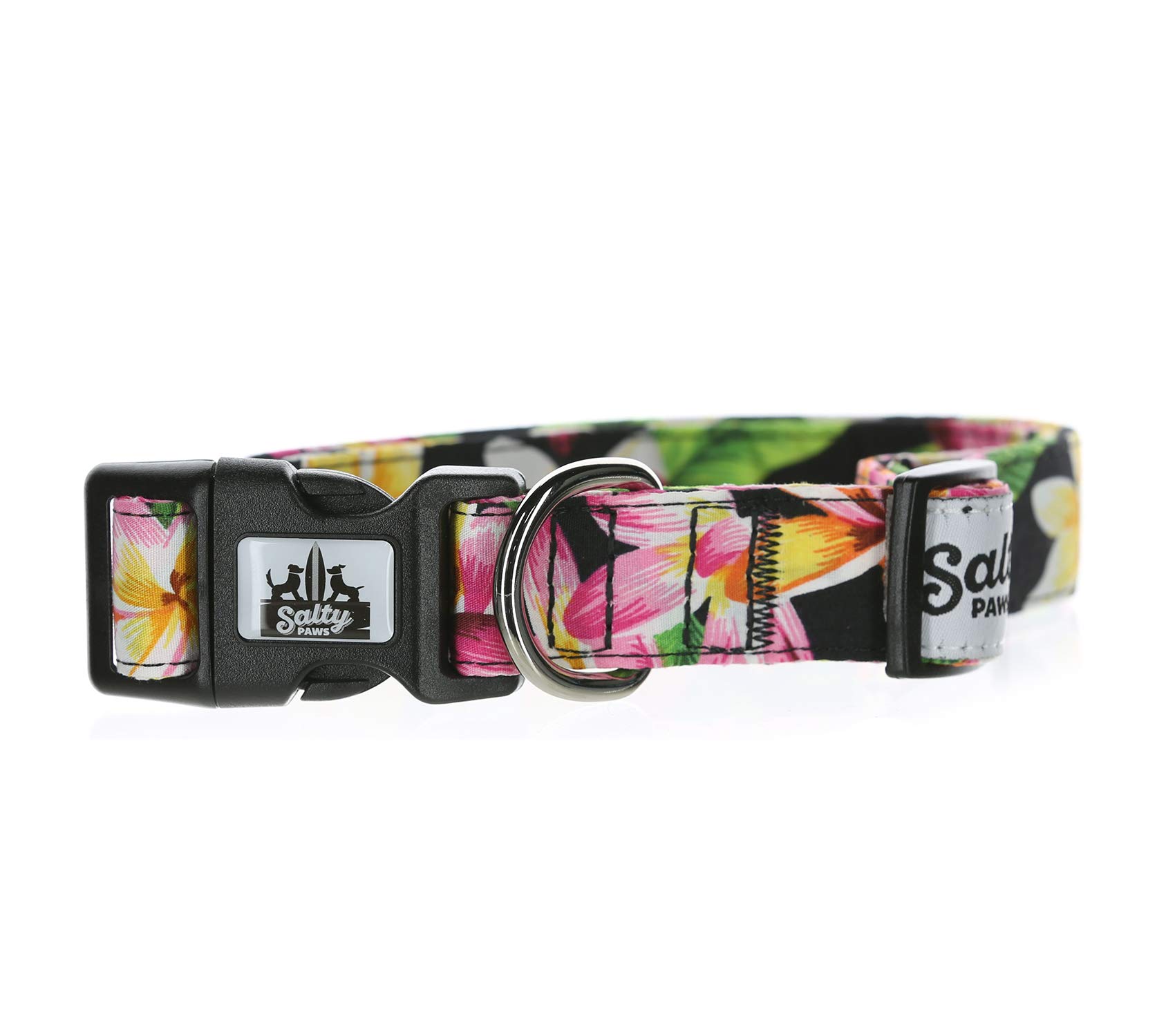 shaka's salty pawsShaka's Salty Paws Boy & Girl Dog Collar Small Medium Large (Large Dog Collar Adj. 18"-26" for Dogs 50-90 lbs, Black Floral Hawaiian Print Dog Collar)