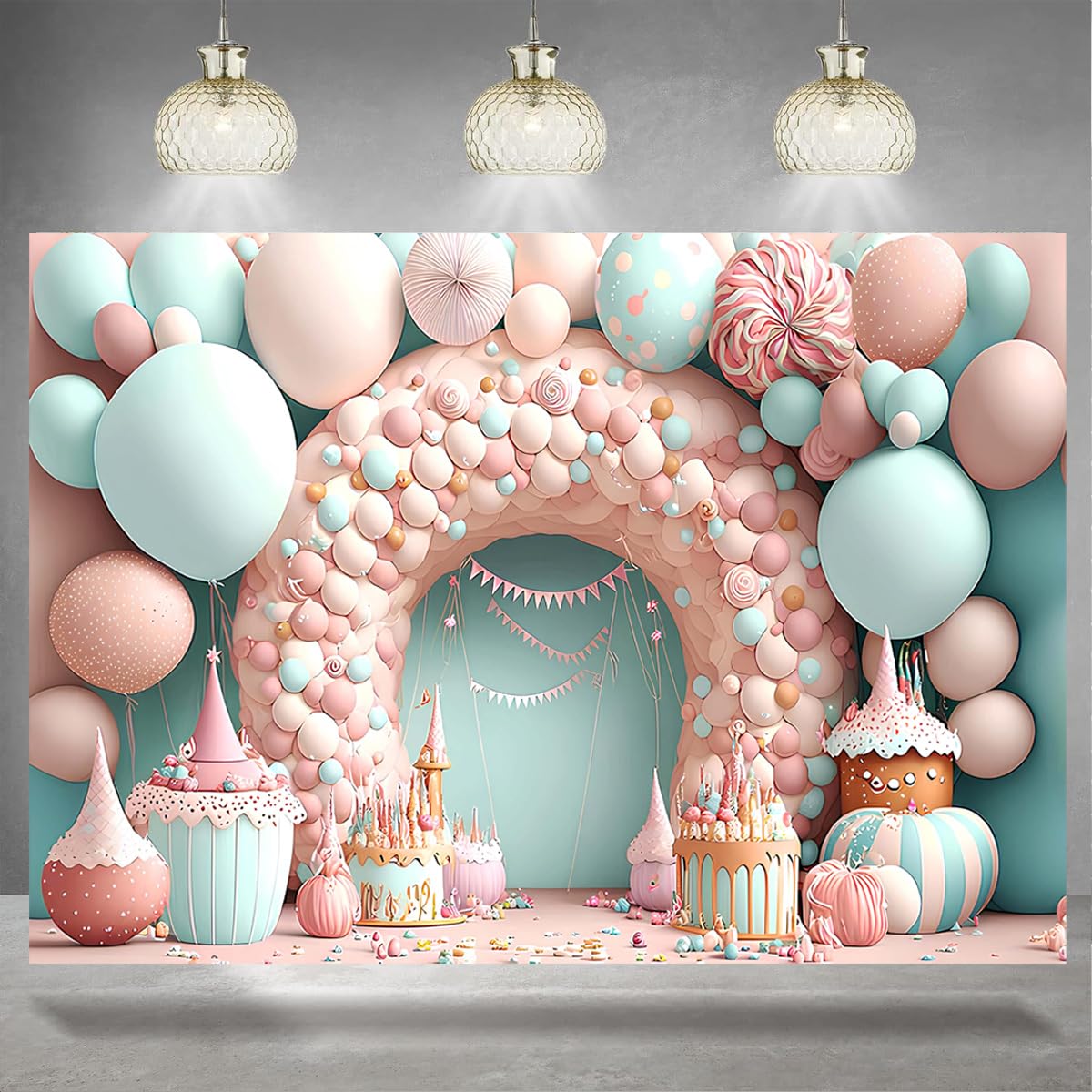 DORCEV Märchenschloss Fotohintergrund - Baby Pink/Blau Candyland Design, 2,2x1,5 M, Aus Vinyl
